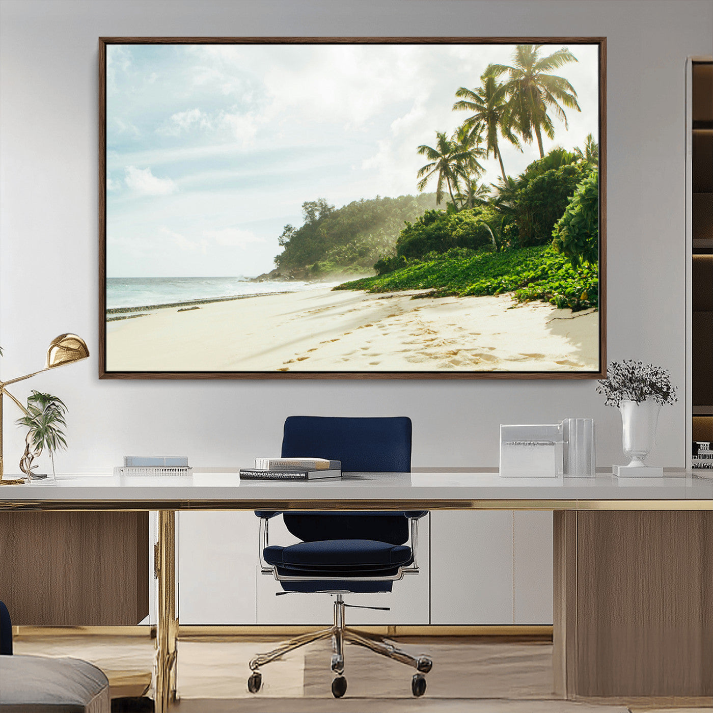 42984524-MGV-CV-36X24-Relaxing Beach Wall Art Canvas Print, Framed Ocean View Art Picture Print, Coastal Serenity Perfect Tropical Coastal Decor Artwork