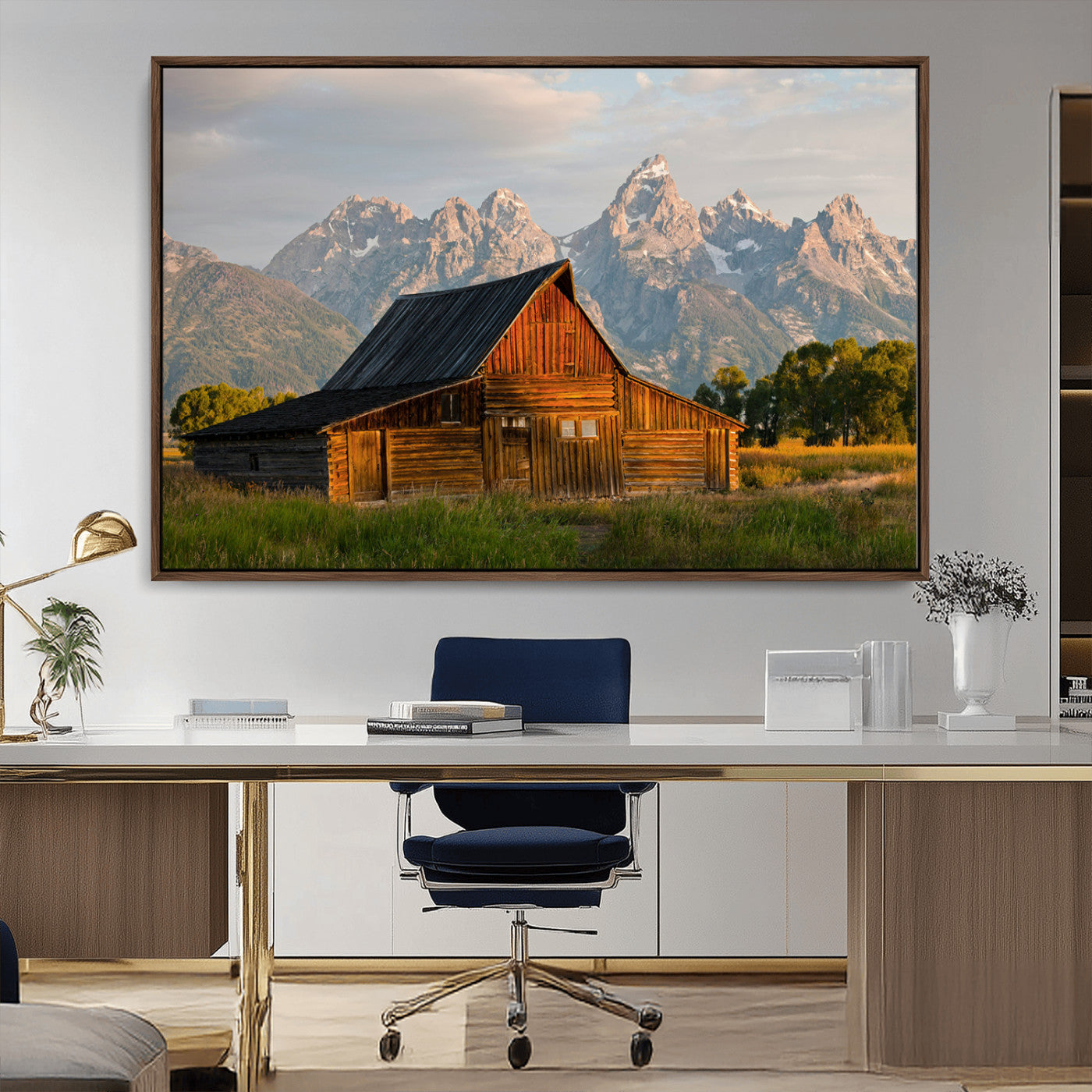 31771014-MGV-CV-36X24-Rustic Barn Wall Art Canvas Print, Framed Western Landscape Art Picture Print, Farmhouse Style Perfect Rustic Farmhouse Decor