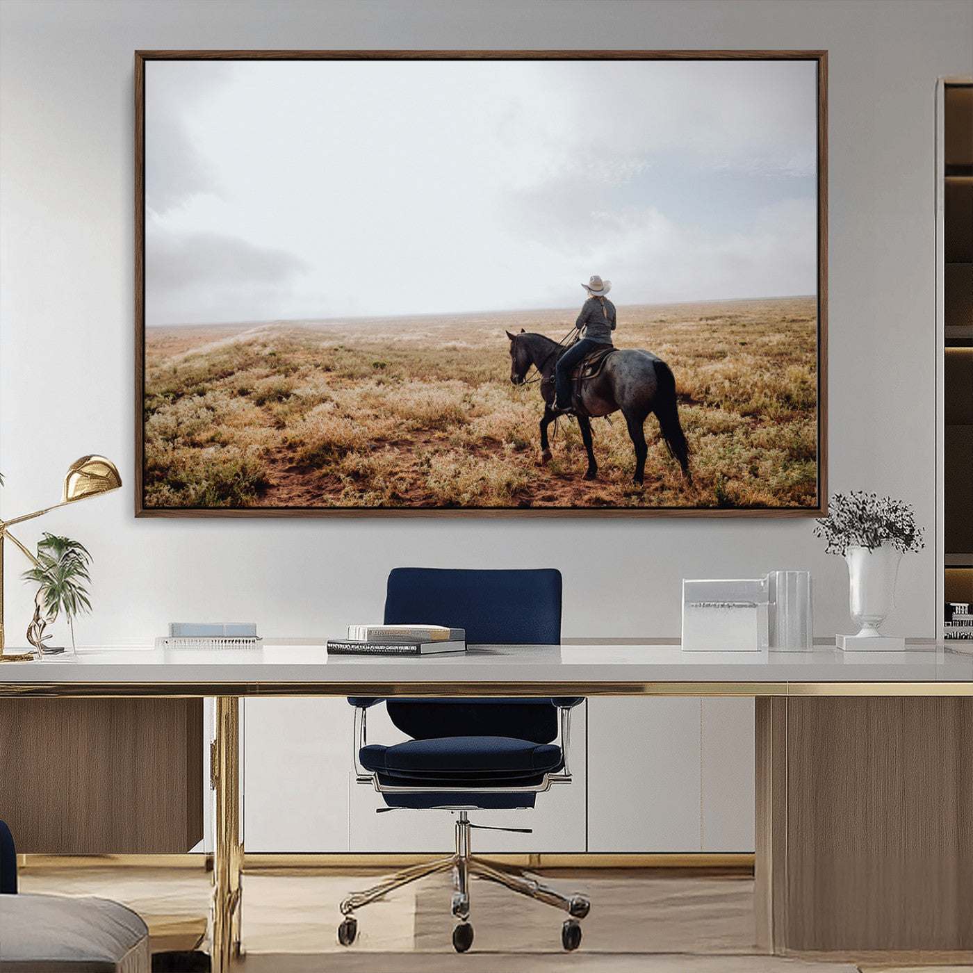 57597730-MGV-CV-36X24-Cowboy Wall Art Wall Art Canvas Print, Framed Western Canvas Art Picture Print, Rustic Ranch Scene Perfect Rustic Western Decor