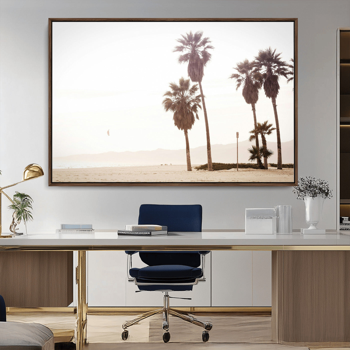 48255923-MGV-CV-36X24-Coastal Light Wall Art Canvas Print, Framed Relaxing Shoreline Art Picture Print, Minimalist Ocean Perfect Tropical Serenity Decor