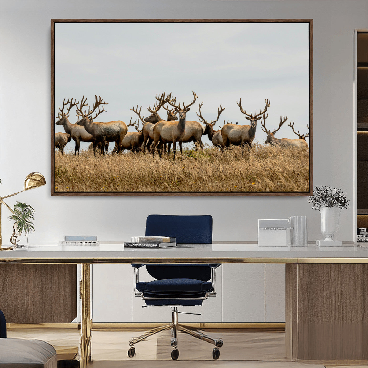 42170220-MGV-CV-36X24-Elk Herd Wall Art Canvas Print, Framed Wildlife Photography Art Picture Print, Majestic Antlers Perfect Rustic Wildlife Decor