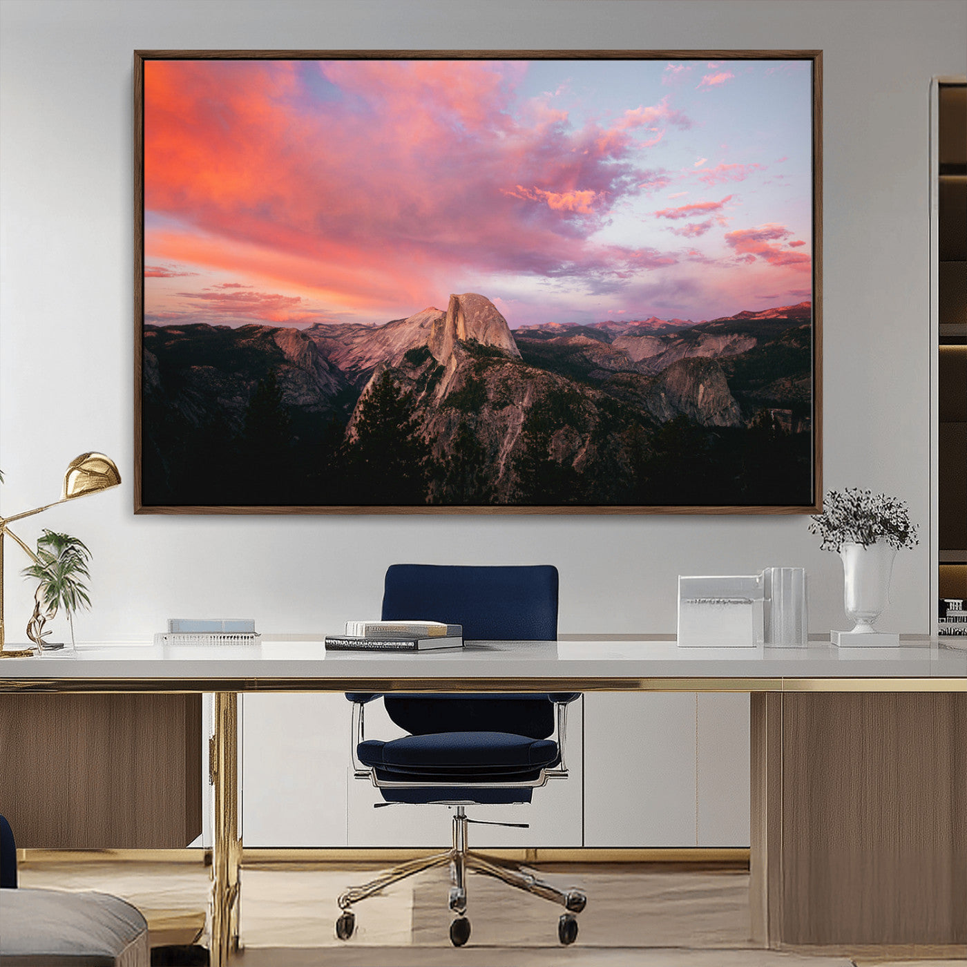 32786115-MGV-CV-36X24-Half Dome Wall Art Canvas Print, Framed Yosemite National Park Art Picture Print, Dramatic Sunset Perfect Adventurous Wilderness