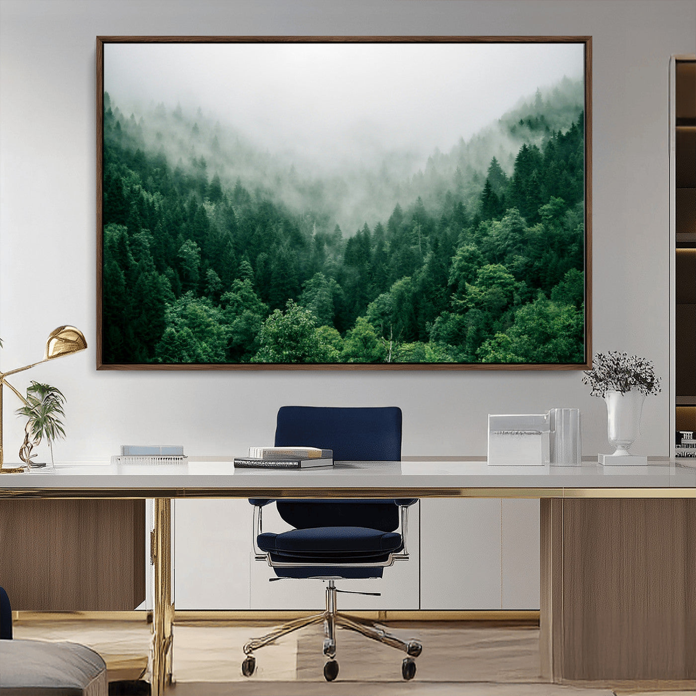 45265379-MGV-CV-36X24-Misty Forest Wall Art – Green Mountain Pine Tree Landscape Canvas Print, Nature Photography Artwork Home Decor for Bedroom, Living
