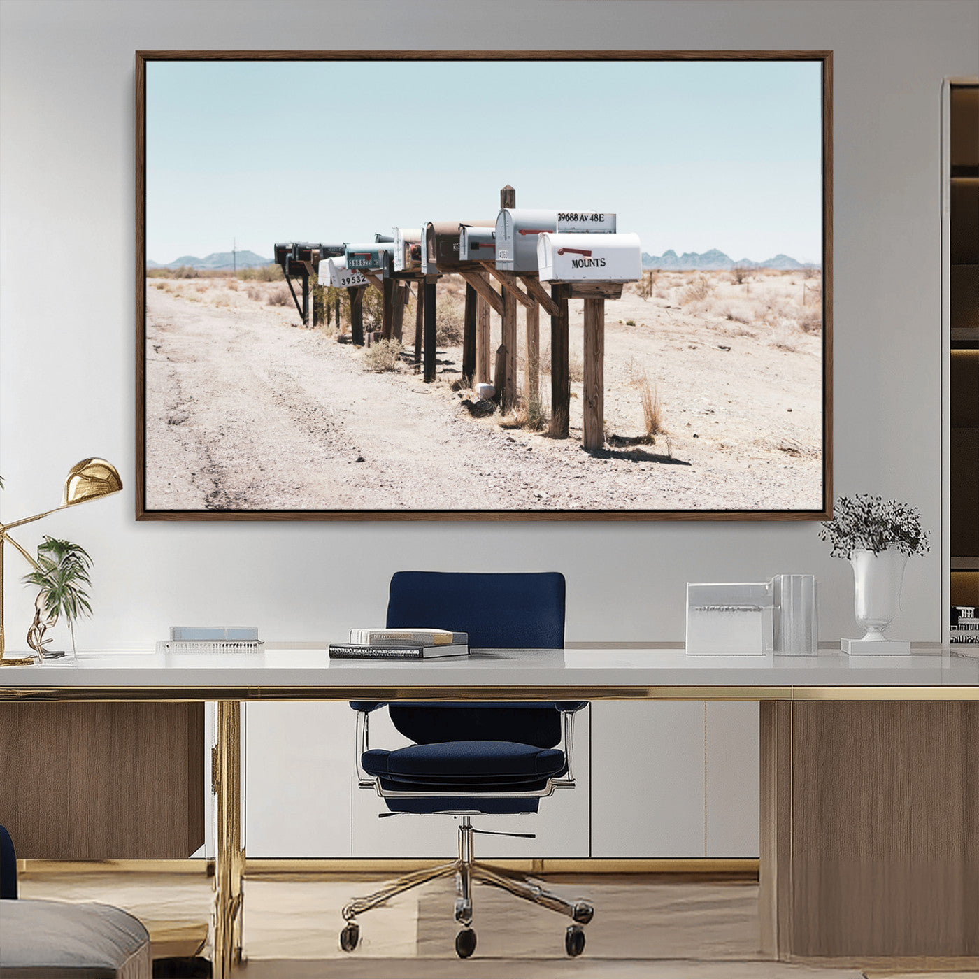 54616109-MGV-CV-36X24-Desert Mailboxes Wall Art – Rustic Rural Roadside Photography Canvas Print, American Southwest Landscape Home Decor for Living