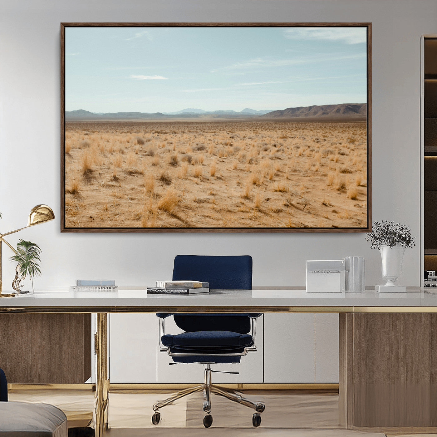 55918919-MGV-CV-36X24-Desert Landscape Wall Art – Golden Grass Plains and Mountain Horizon Canvas Print, Southwest Nature Photography Decor for Living