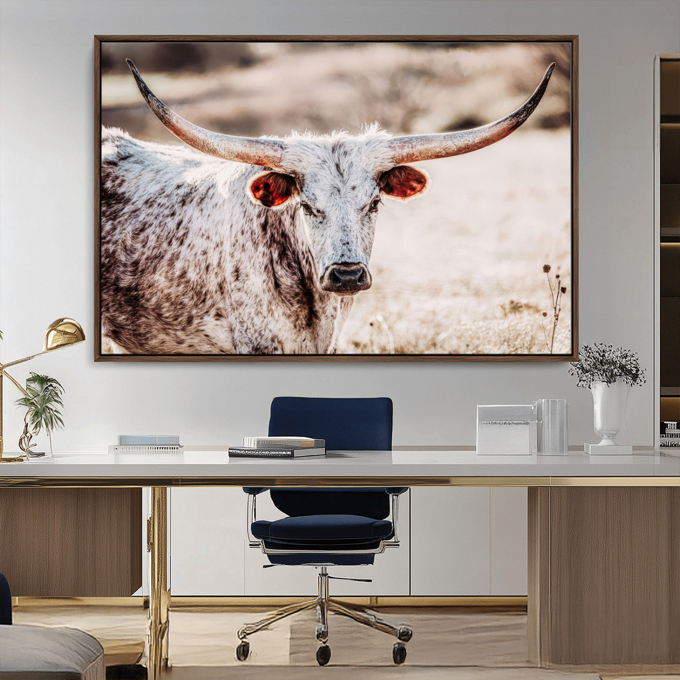 72388892-MGV-CV-36X24-Texas Longhorn Wall Art – Rustic Western Canvas Print, Cowboy Style Farmhouse Bull Artwork for Living Room, Ranch, Office or Man