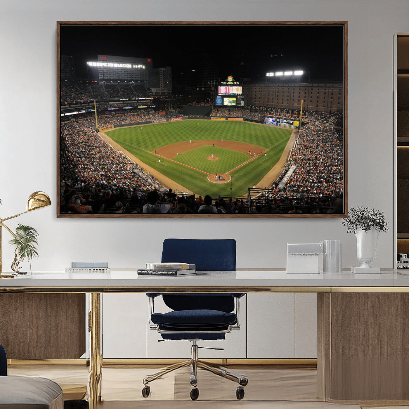 26445161-MGV-CV-36X24-Baseball Stadium at Night – Panoramic Ballpark Canvas Wall Art, Sports Decor for Man Cave, Office, Game Room, Sports Bar, Baseball