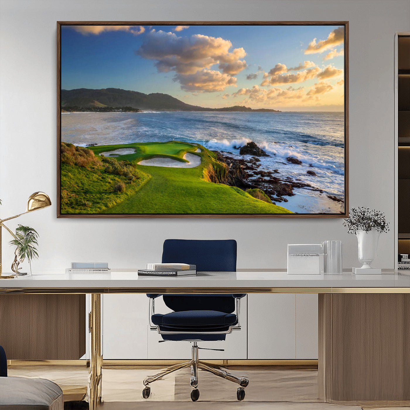 50107048-MGV-CV-36X24-Golf Course Wall Art – Coastal Ocean View Canvas Print, Scenic Fairway Landscape Decor for Office, Man Cave, Bedroom, or Living