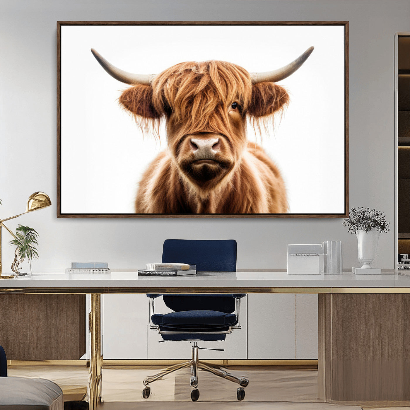 637908607-MGV-FC-93X47-3P_Black-Highland Cow Wall Art Print – Rustic Farmhouse Animal Portrait, Scottish Highland Cattle Canvas, Modern Country Wall Decor for