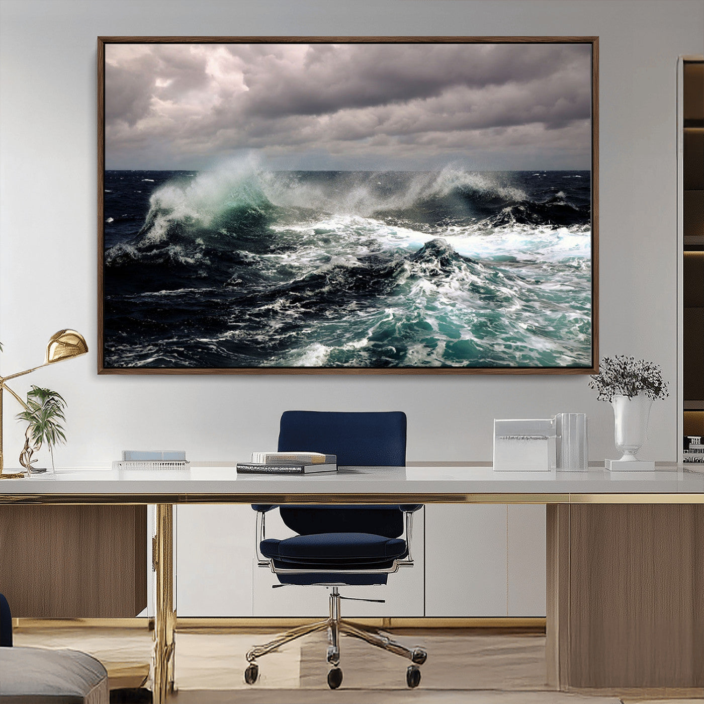 38622353-MGV-CV-36X24-Ocean Wave Wall Art – Dramatic Seascape Canvas Print with Stormy Sky and Crashing Sea, Bold Coastal Photography for Living Room,