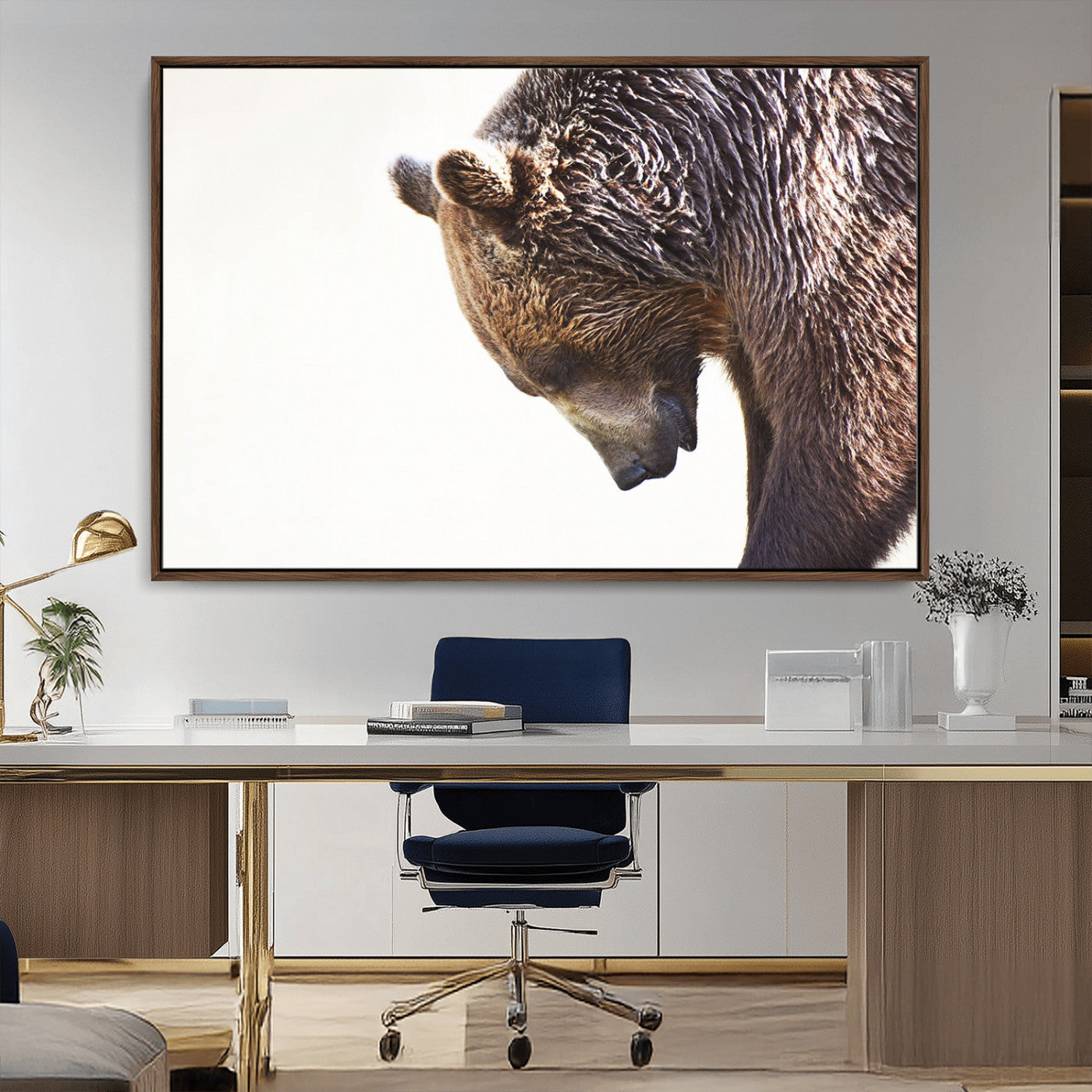14405507-MGV-CV-36X24-Bear Wall Art – Wildlife Canvas Print with Rustic Animal Portrait and Minimalist Background, Nature Inspired Photography for