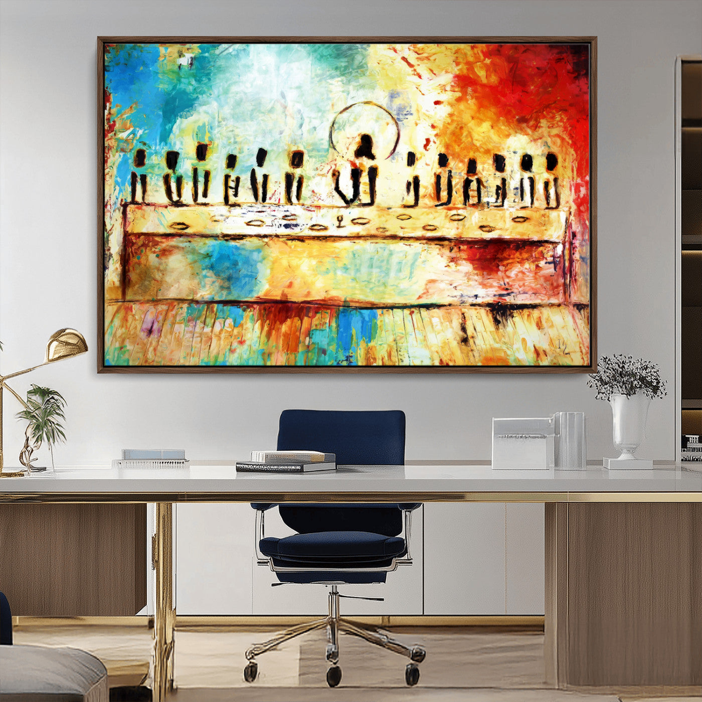 YKE34632598CR-MGV-CV-36X24-Abstract Last Supper with Apostles Wall Art Canvas Print