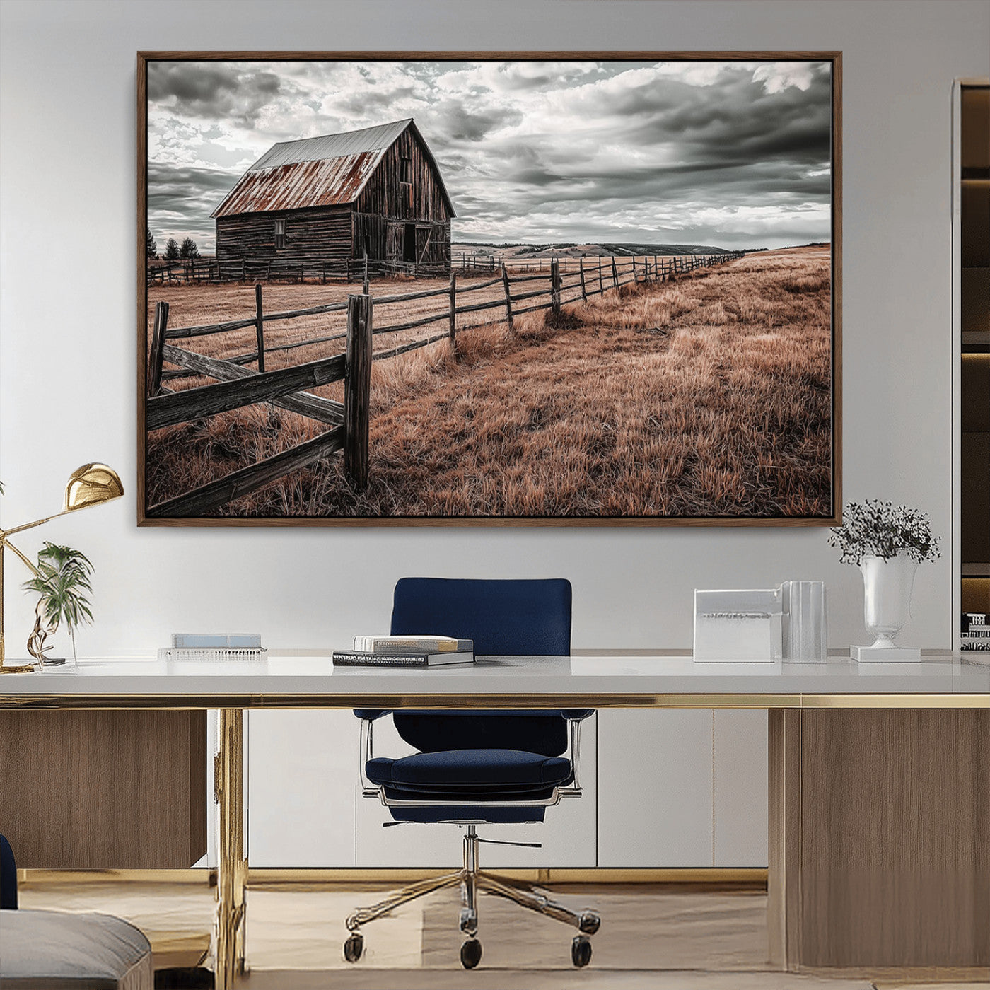 70676381-MGV-CV-36X24-Rustic Barn Wall Art – Weathered Farmhouse Canvas Print, Country Landscape Photography Decor for Bedroom, Living Room, Office,