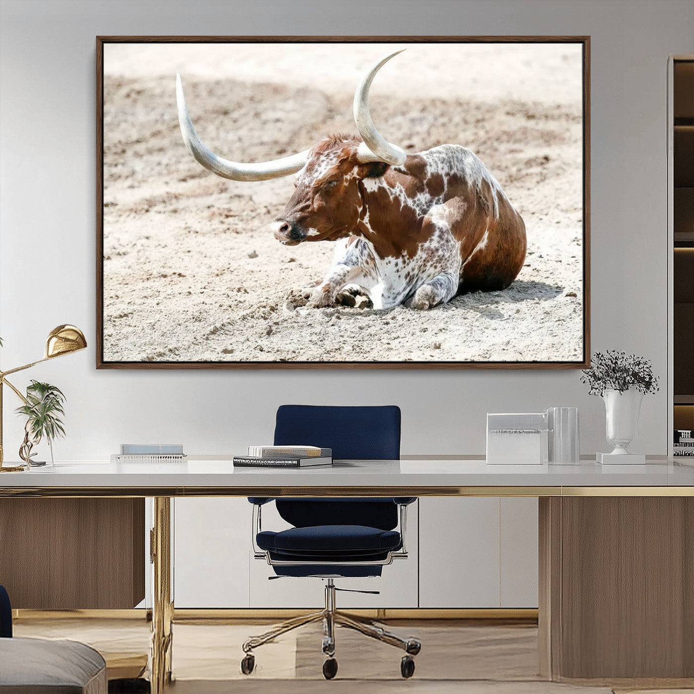89096667-MGV-CV-36X24-Texas Longhorn Wall Art – Rustic Western Canvas Print, Cattle Photography Decor for Ranch House, Living Room, Office, Man Cave