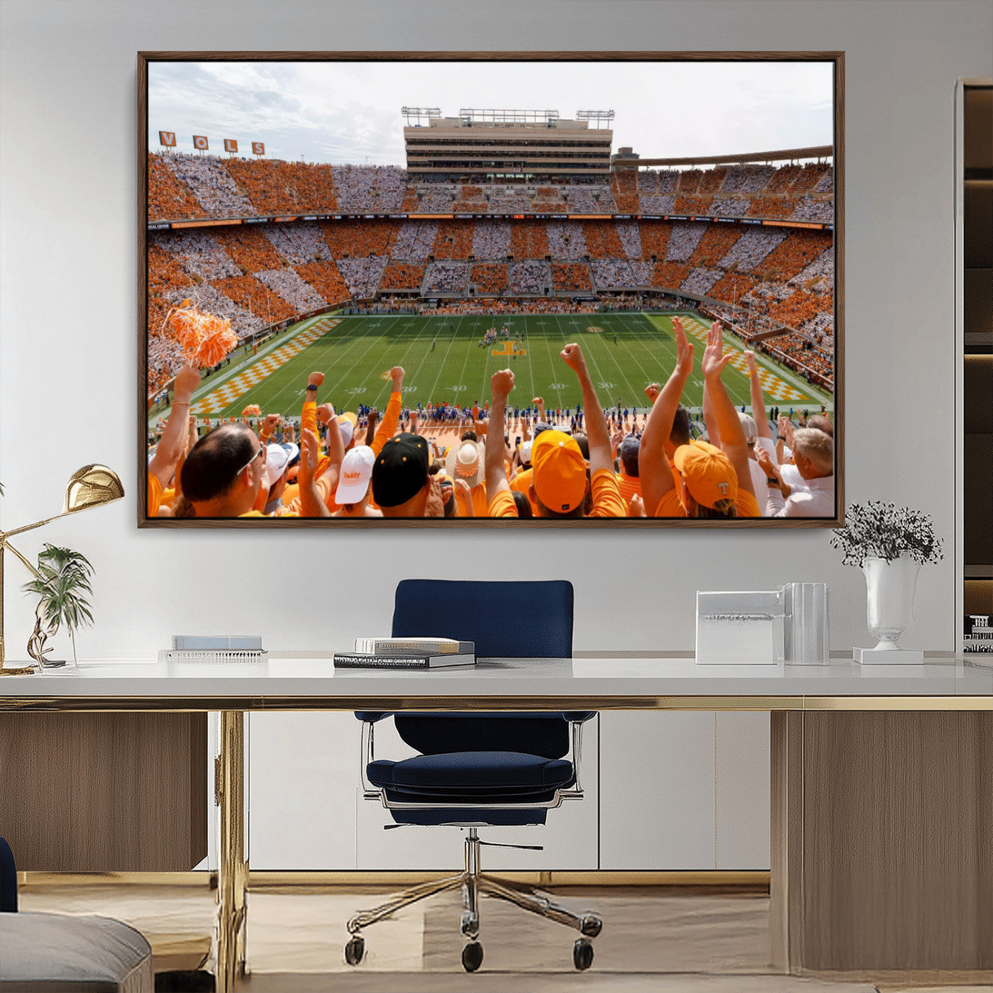 76011417-MGV-CV-36X24-Tennessee Volunteers Wall Art – Neyland Stadium Checkerboard Crowd Canvas Print, Vols Football Game Day Fan Perspective Sports