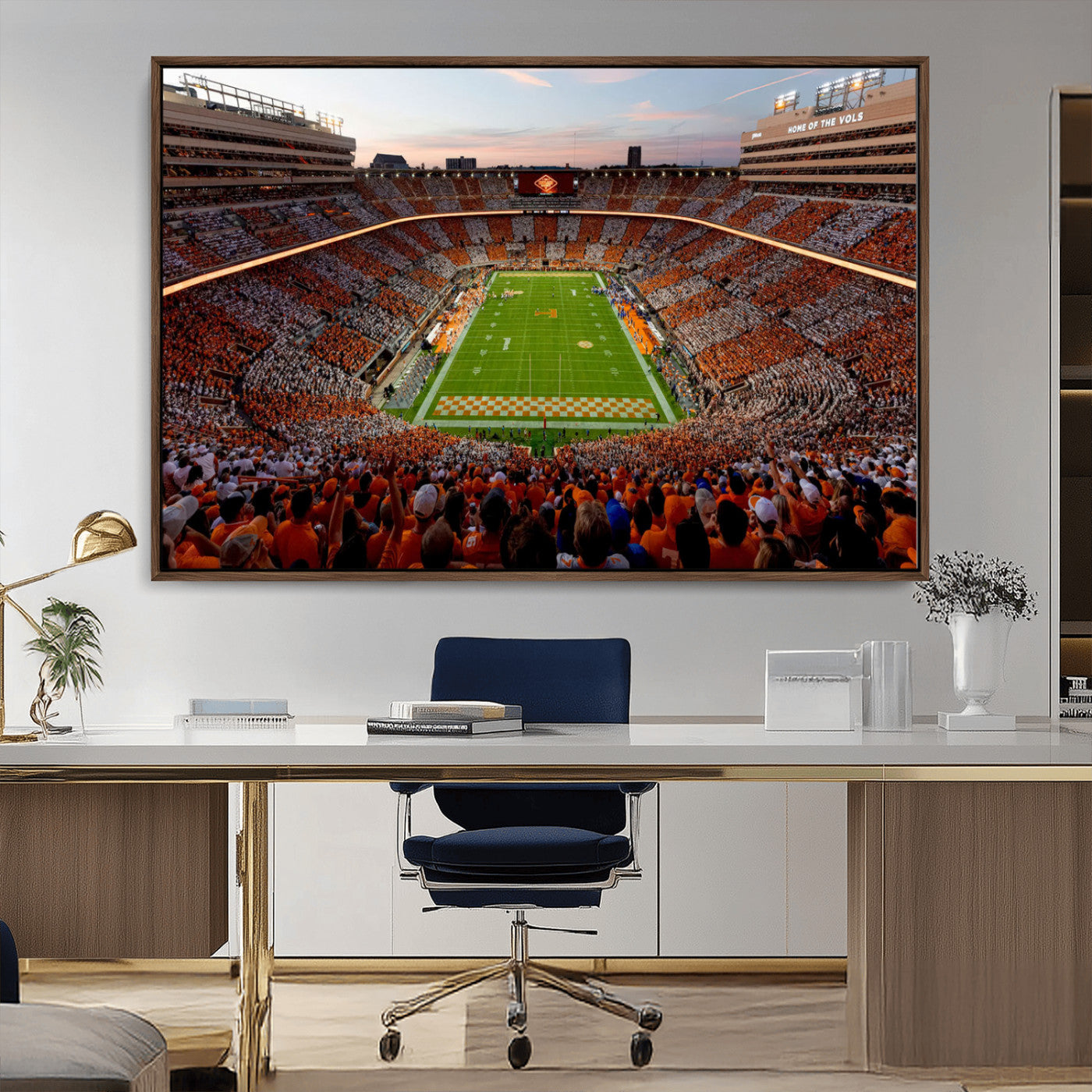 37160229-MGV-CV-36X24-Tennessee Volunteers Wall Art – Neyland Stadium Sunset Checkerboard Game Canvas Print, Vols Football Panorama Sports Decor
