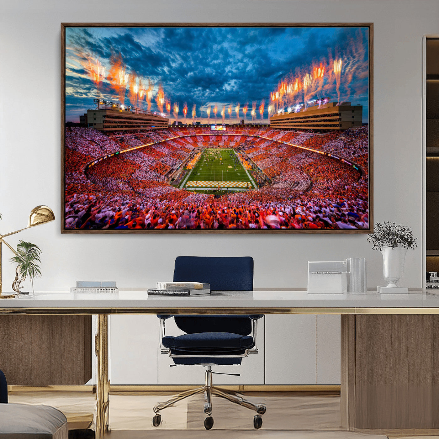 94266219-MGV-CV-36X24-Neyland Stadium Wall Art – Panoramic Tennessee Volunteers Checkerboard Crowd Fireworks Canvas Print, Football Game Day Sports