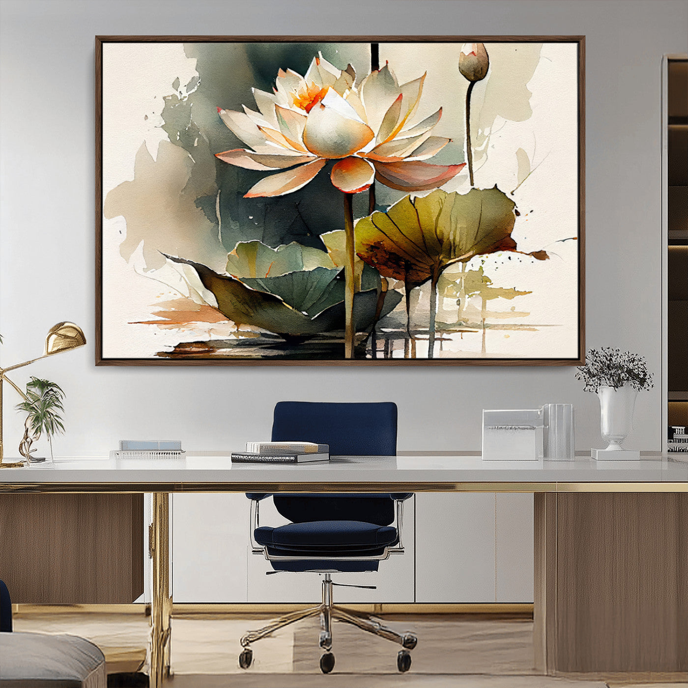 46359-MGV-CV-36X24-Lotus Blossom Wall Art Canvas Print, Framed Water Lily Art Picture Print, Zen Flower Perfect Zen Botanical Decor Artwork