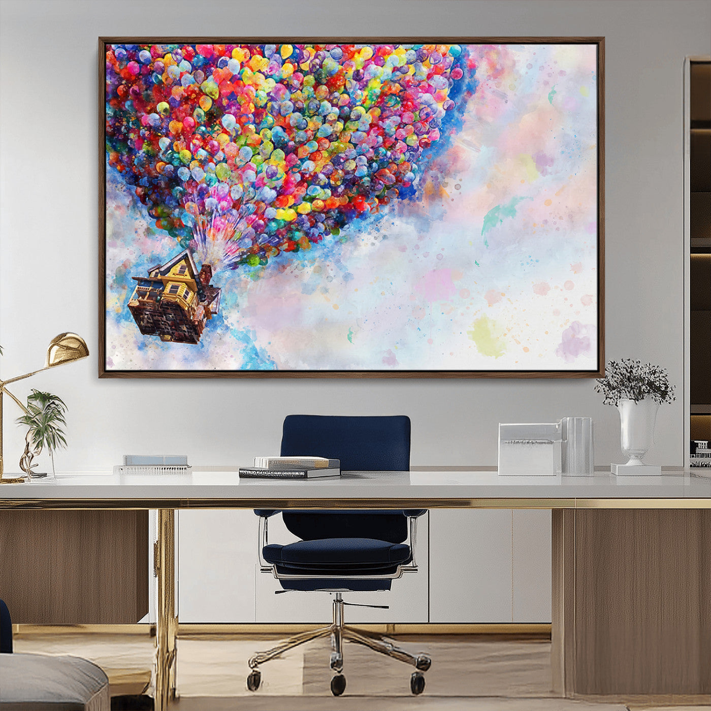 18792-MGV-FC-36X24_Walnut-Up Movie House Wall Art Canvas Print, Framed Carls Journey Art Picture Print, Up Inspired Perfect Animated Whimsical Decor Artwork