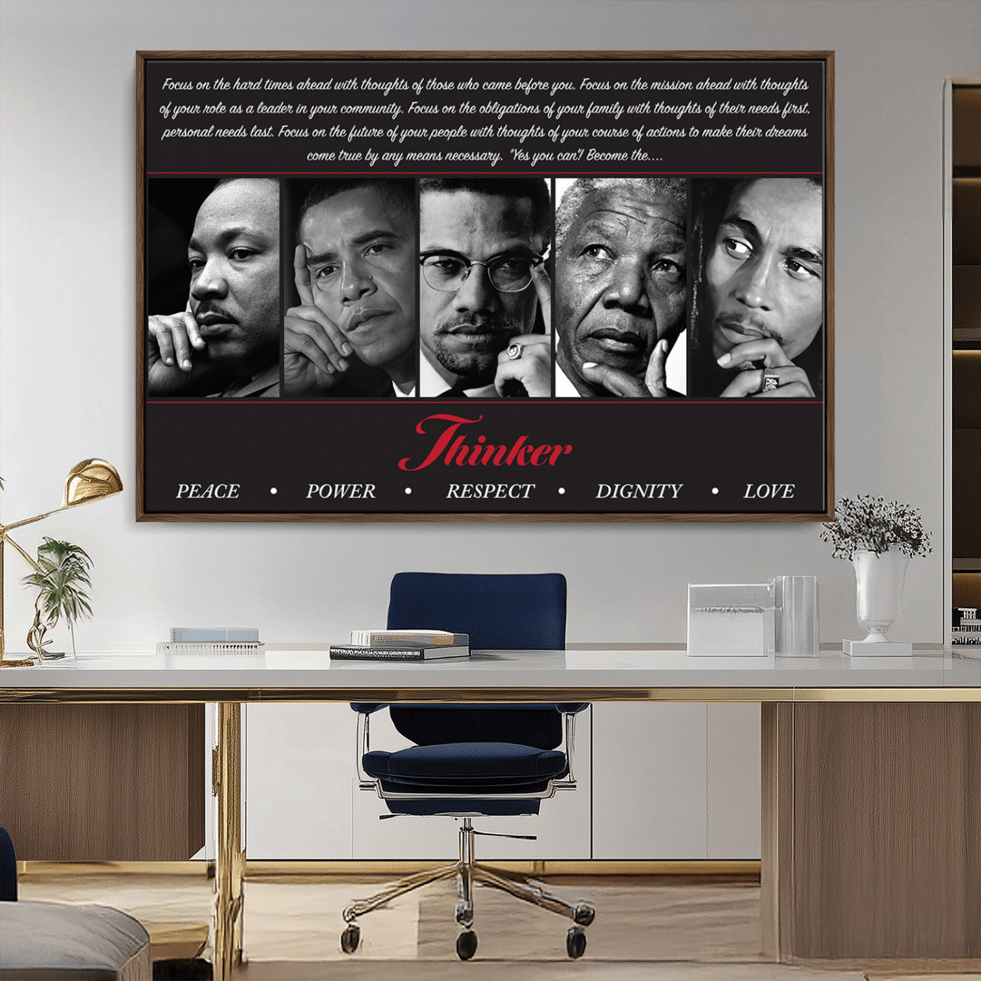 45112-MGV-CV-36X24-Black Icons Wall Art Canvas Print, Framed Thinker Art Picture Print, Motivational Quote Perfect Cultural Modern Decor Artwork