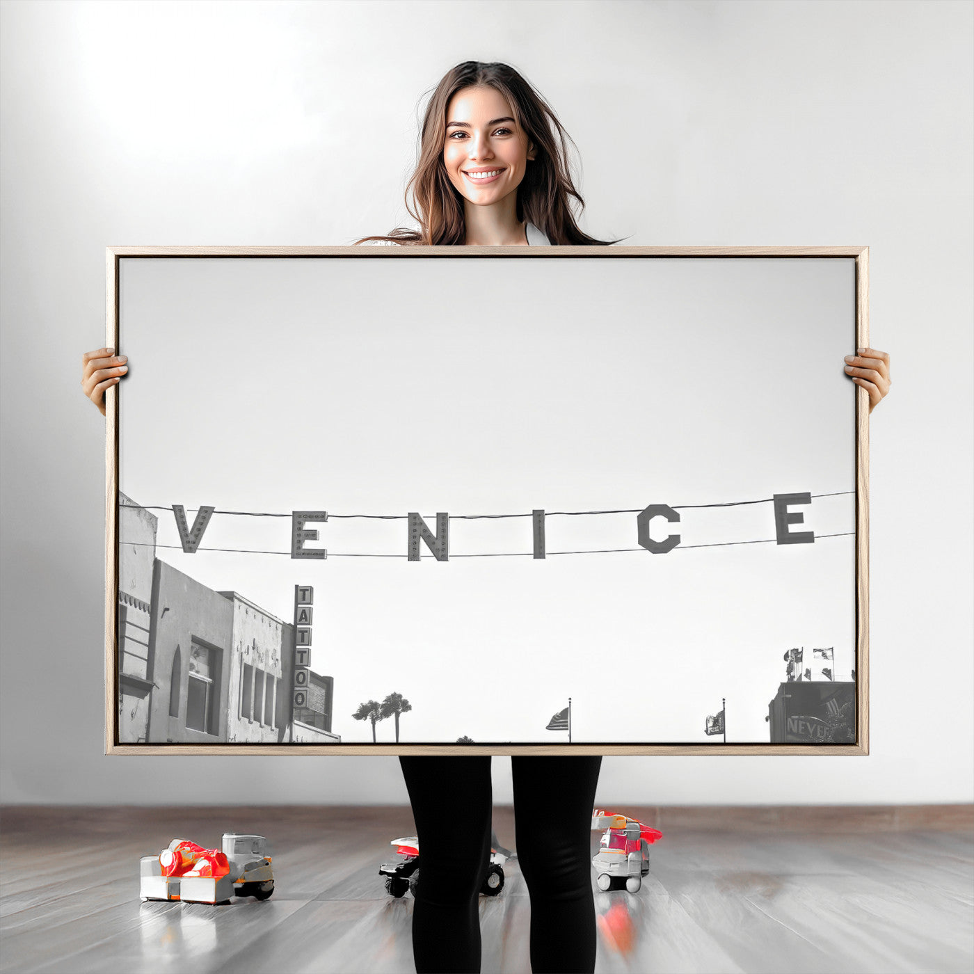 68254589-MGV-CV-36X24-Venice Sign Wall Art Canvas Print, Framed Venice Letters Art Picture Print, Los Angeles Perfect Minimalist Urban Decor Artwork