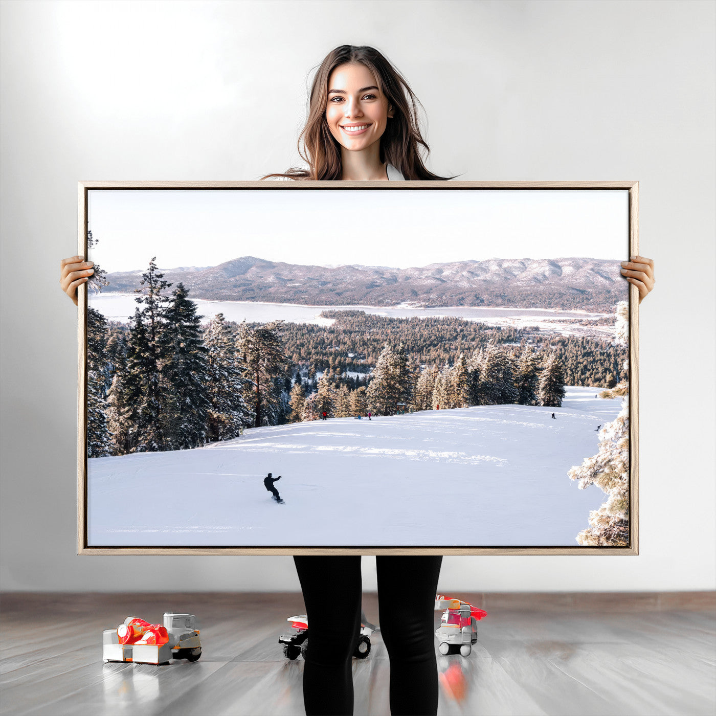 79857868-MGV-CV-36X24-Snowy Mountain Wall Art Canvas Print, Framed Ski Slope Art Picture Print, Winter Forest Perfect Modern Rustic Decor Artwork