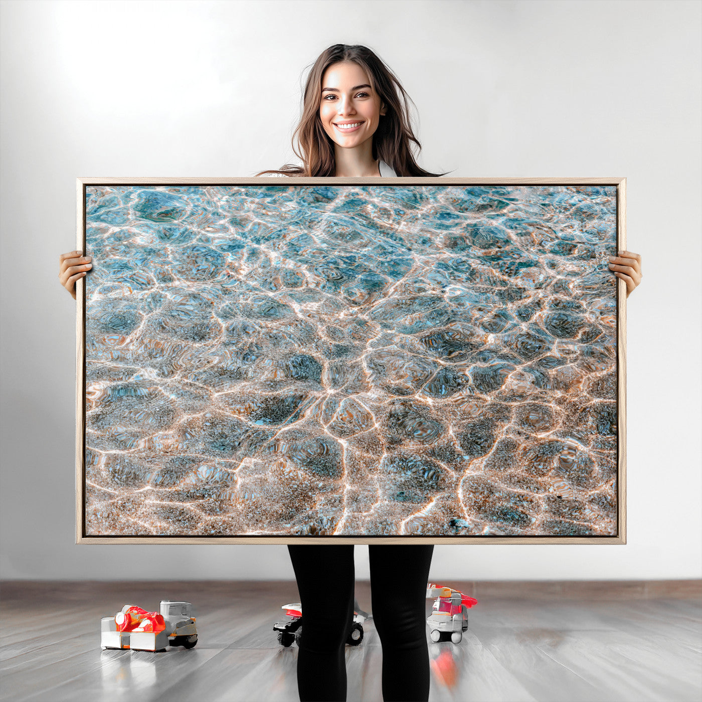 26580287-MGV-CV-36X24-Clear Water Wall Art Canvas Print, Framed Sunlit Ripples Art Picture Print, Ocean Texture Perfect Modern Coastal Decor Artwork
