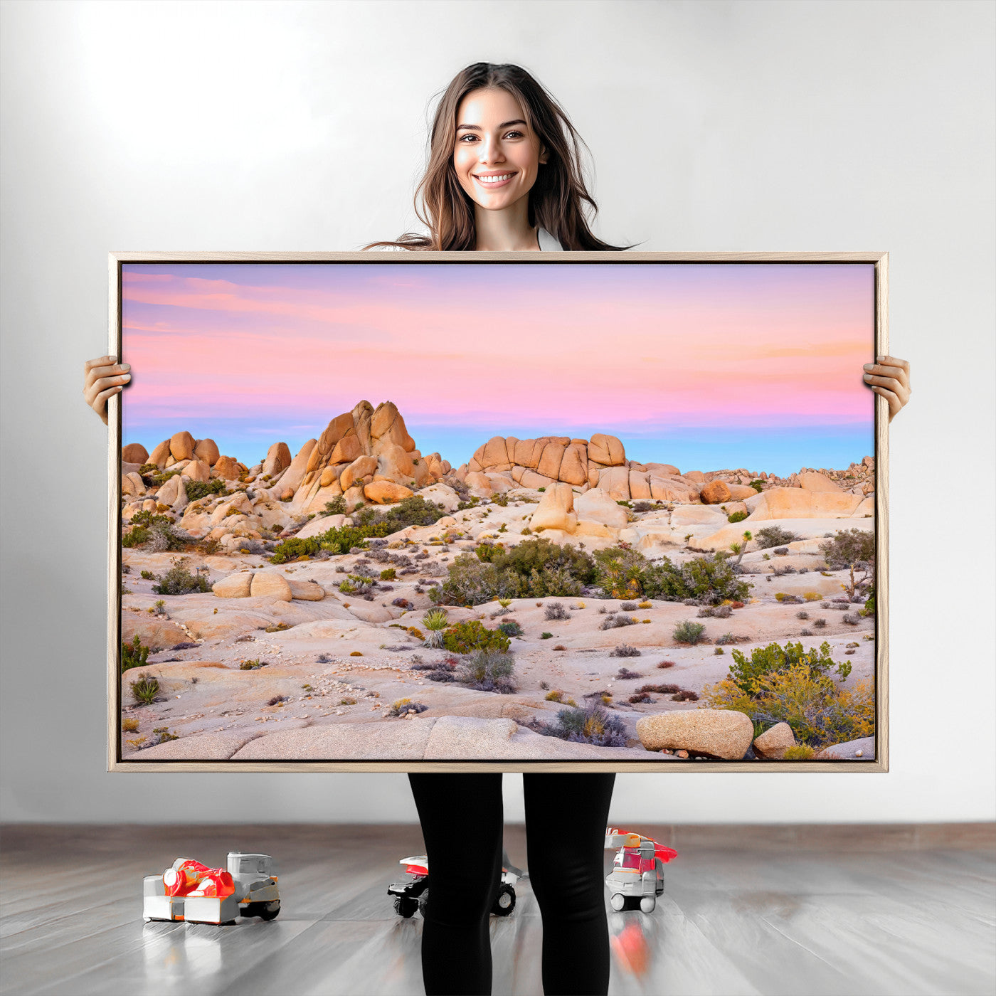 96167137-MGV-CV-36X24-Vibrant Sunset Sky Wall Art Canvas Print, Framed Joshua Tree Art Picture Print, Rugged Terrain Perfect Southwestern Boho Decor