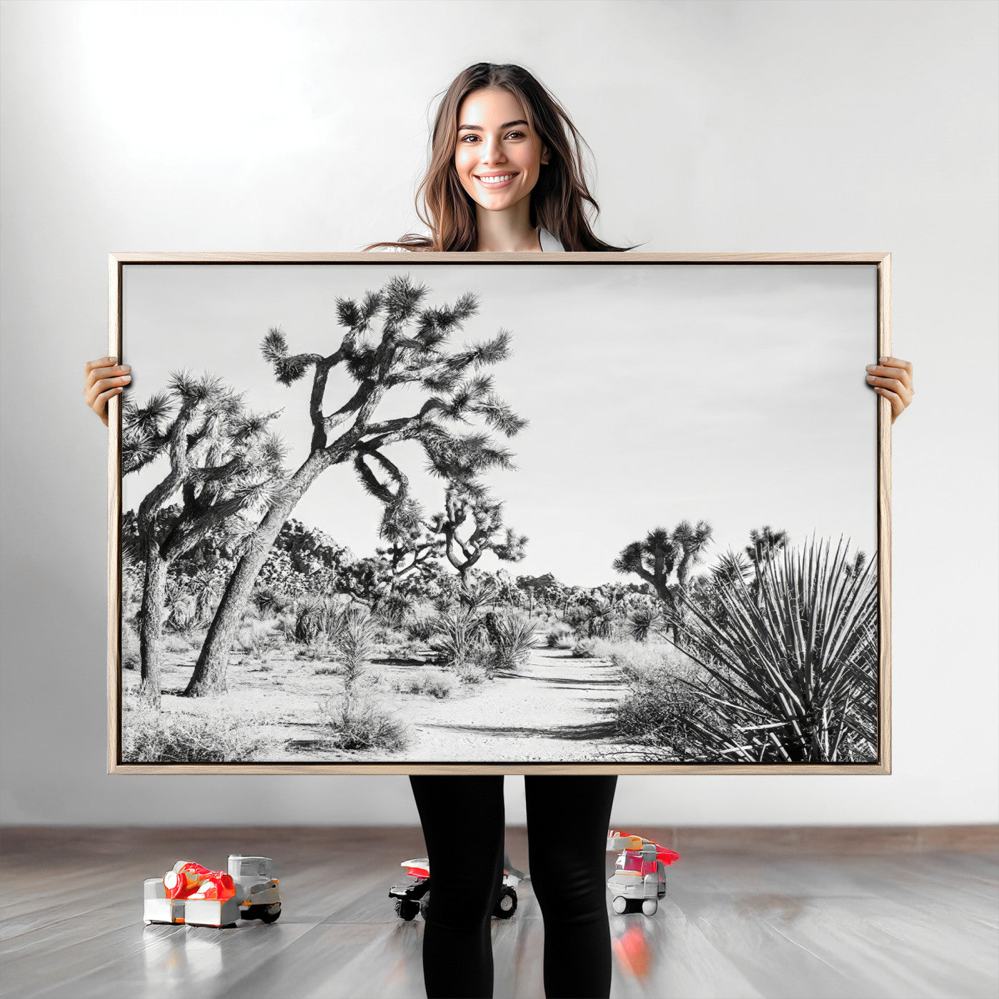 88164251-MGV-CV-36X24-Joshua Tree Wall Art Canvas Print, Framed Desert Path Art Picture Print, Monochrome Desert Perfect Minimalist Desert Decor Artwork