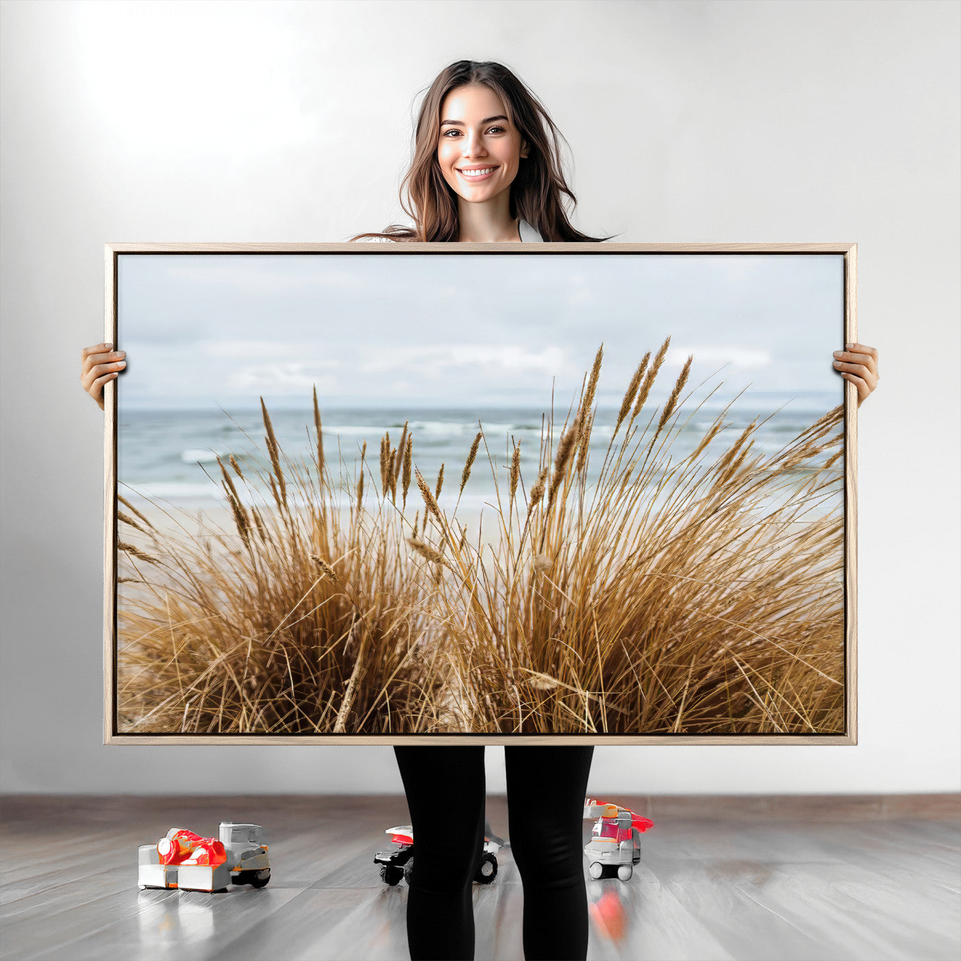 14270839-MGV-CV-36X24-Beach Grass Wall Art Canvas Print, Framed Coastal Dunes Art Picture Print, Dune Grass Perfect Coastal Minimalist Decor Artwork