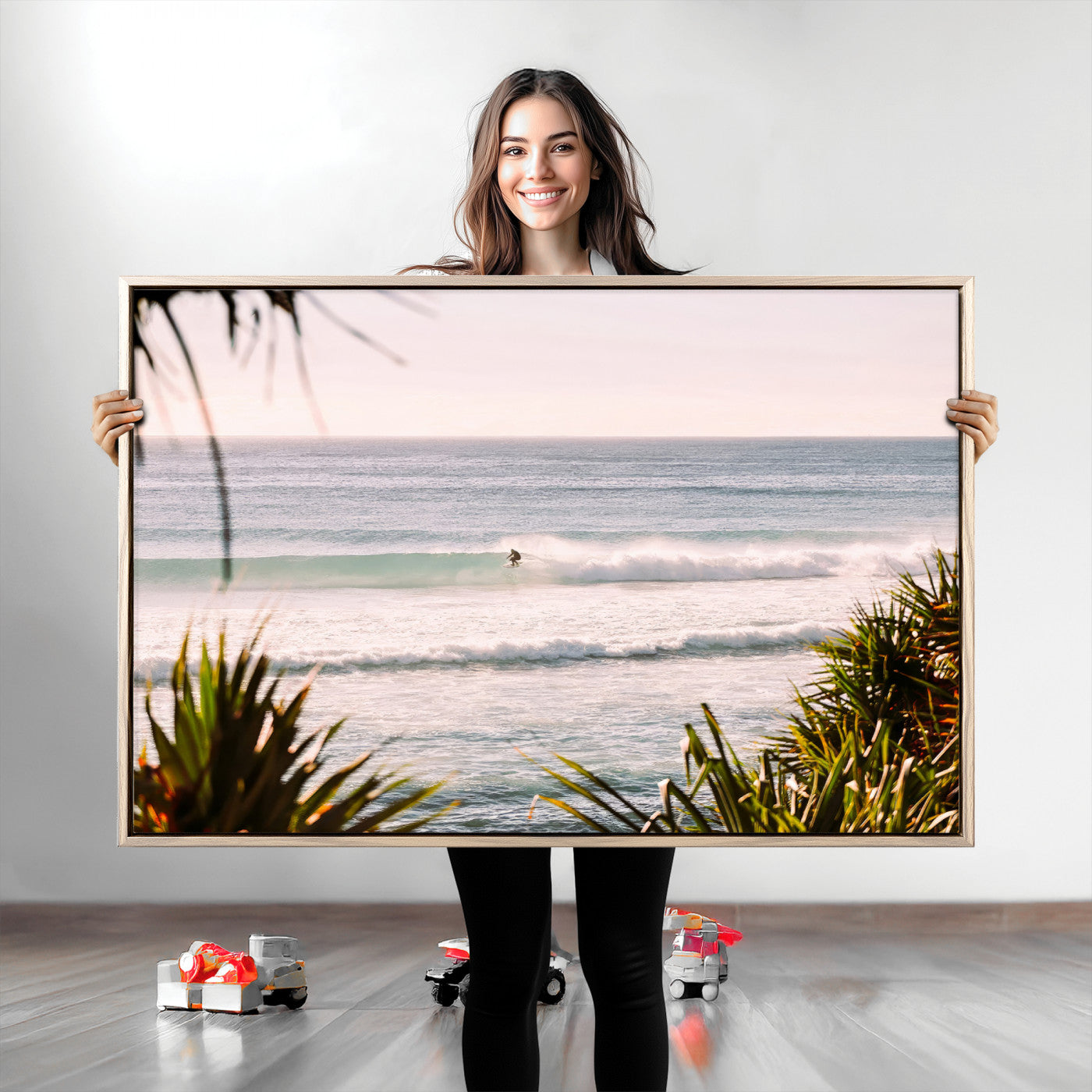 23287092-MGV-CV-36X24-Ocean Surfer Wall Art Canvas Print, Framed Coastal Surf Art Picture Print, Tropical Beach Perfect Tropical Coastal Decor Artwork