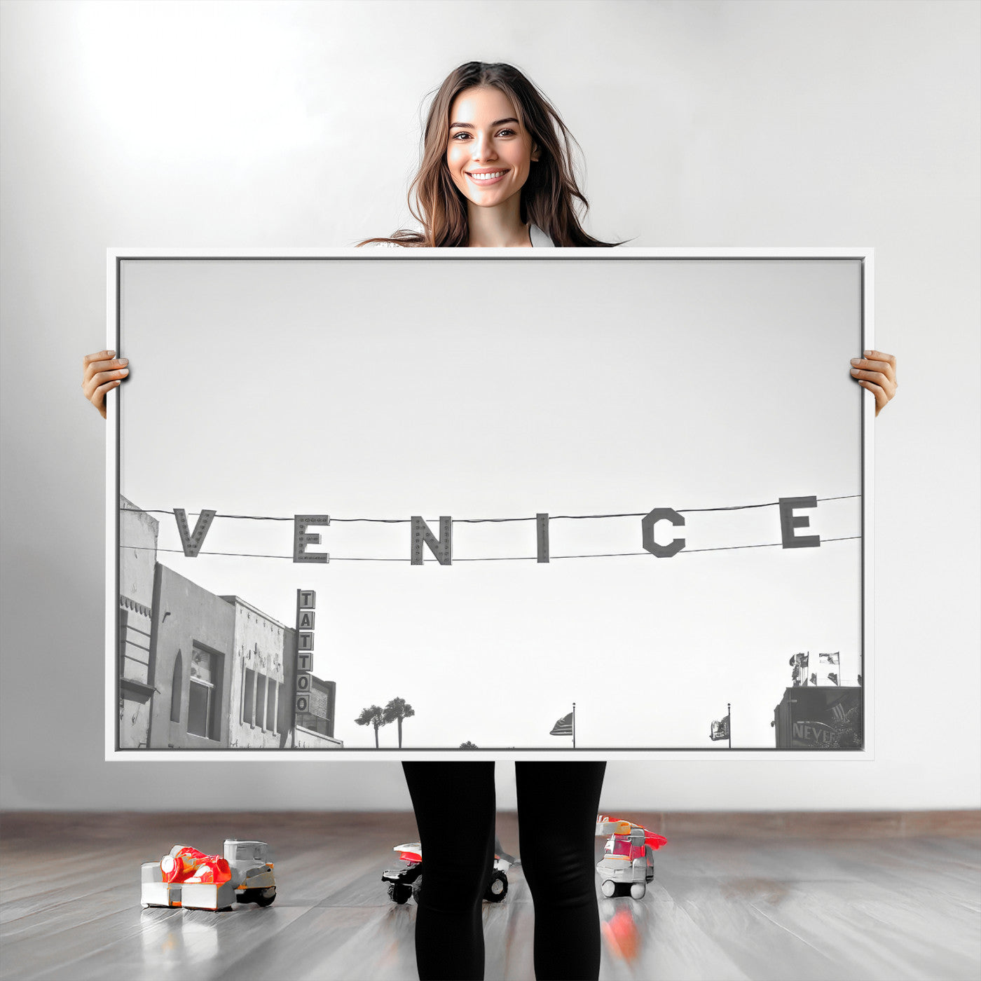 68254589-MGV-CV-36X24-Venice Sign Wall Art Canvas Print, Framed Venice Letters Art Picture Print, Los Angeles Perfect Minimalist Urban Decor Artwork