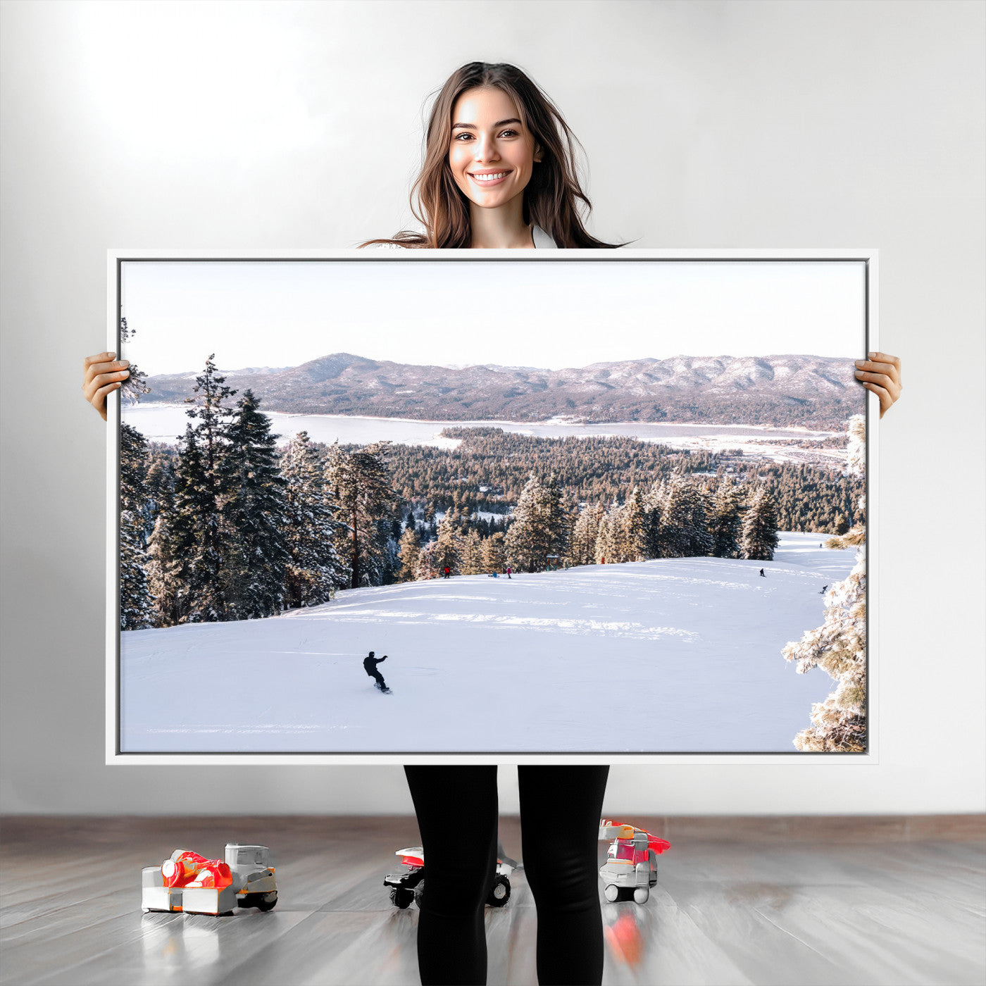 79857868-MGV-CV-36X24-Snowy Mountain Wall Art Canvas Print, Framed Ski Slope Art Picture Print, Winter Forest Perfect Modern Rustic Decor Artwork