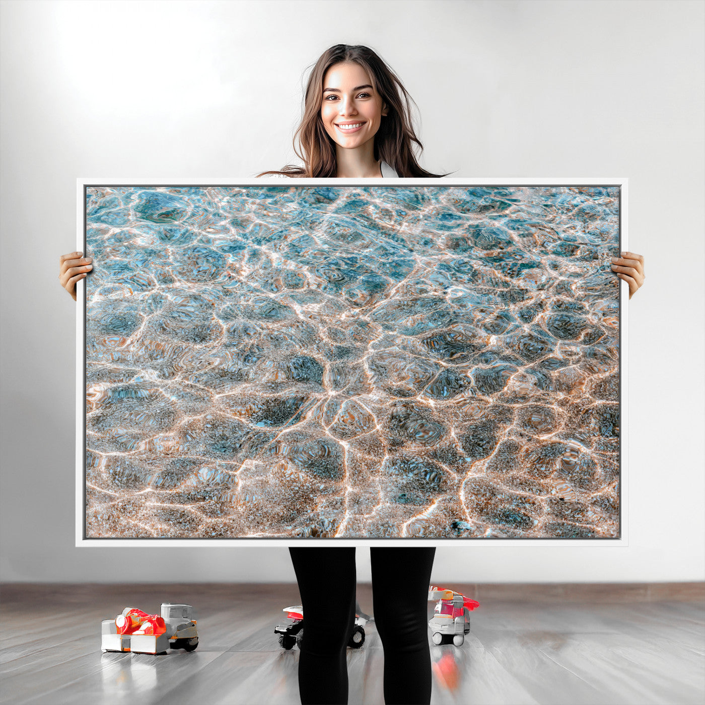26580287-MGV-CV-36X24-Clear Water Wall Art Canvas Print, Framed Sunlit Ripples Art Picture Print, Ocean Texture Perfect Modern Coastal Decor Artwork