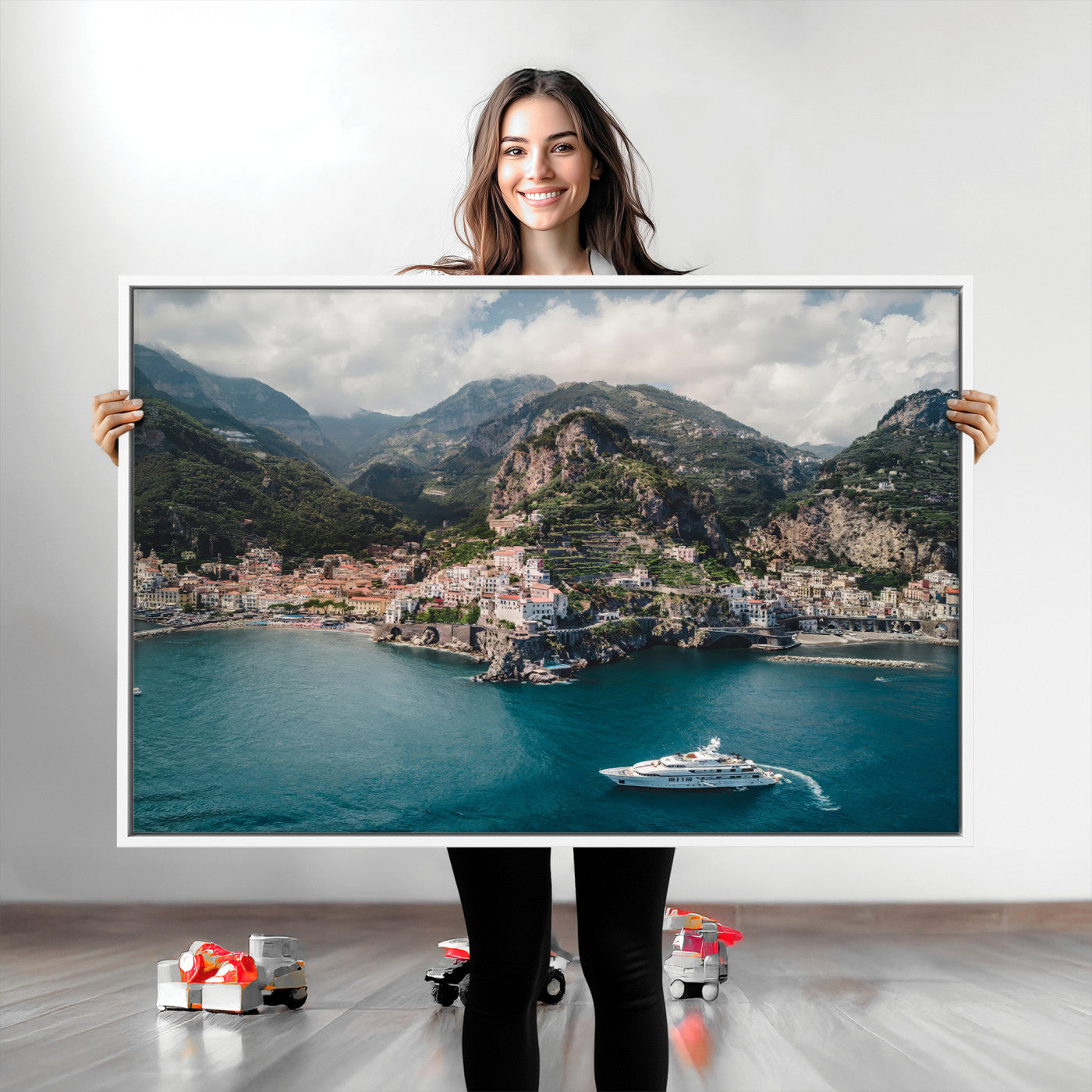 20321590-MGV-CV-36X24-Amalfi Coast Wall Art Canvas Print, Framed Italy Travel Art Picture Print, Mediterranean Landscape Perfect Mediterranean Coastal