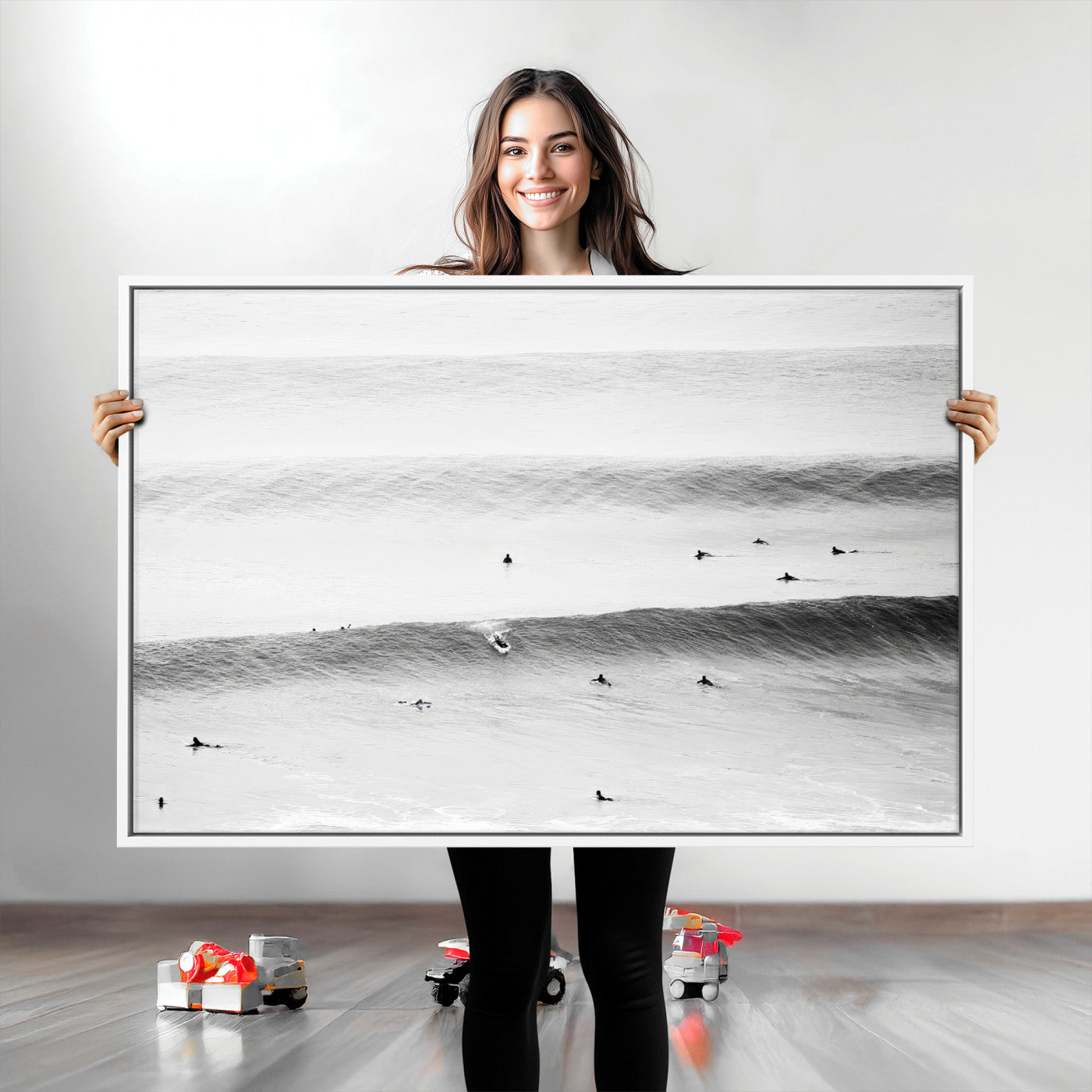 54291445-MGV-CV-36X24-Black White Ocean Wall Art Canvas Print, Framed Coastal Sport Art Picture Print, Ocean Culture Perfect Minimalist Coastal Decor