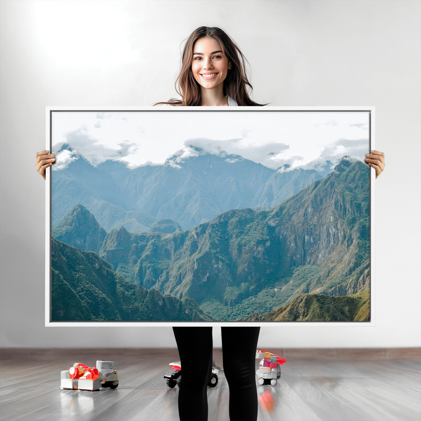 79393816-MGV-CV-36X24-Misty Mountain Wall Art Canvas Print, Framed Cloudy Andean Art Picture Print, Rugged Mountain Perfect Rustic Nature Decor Artwork