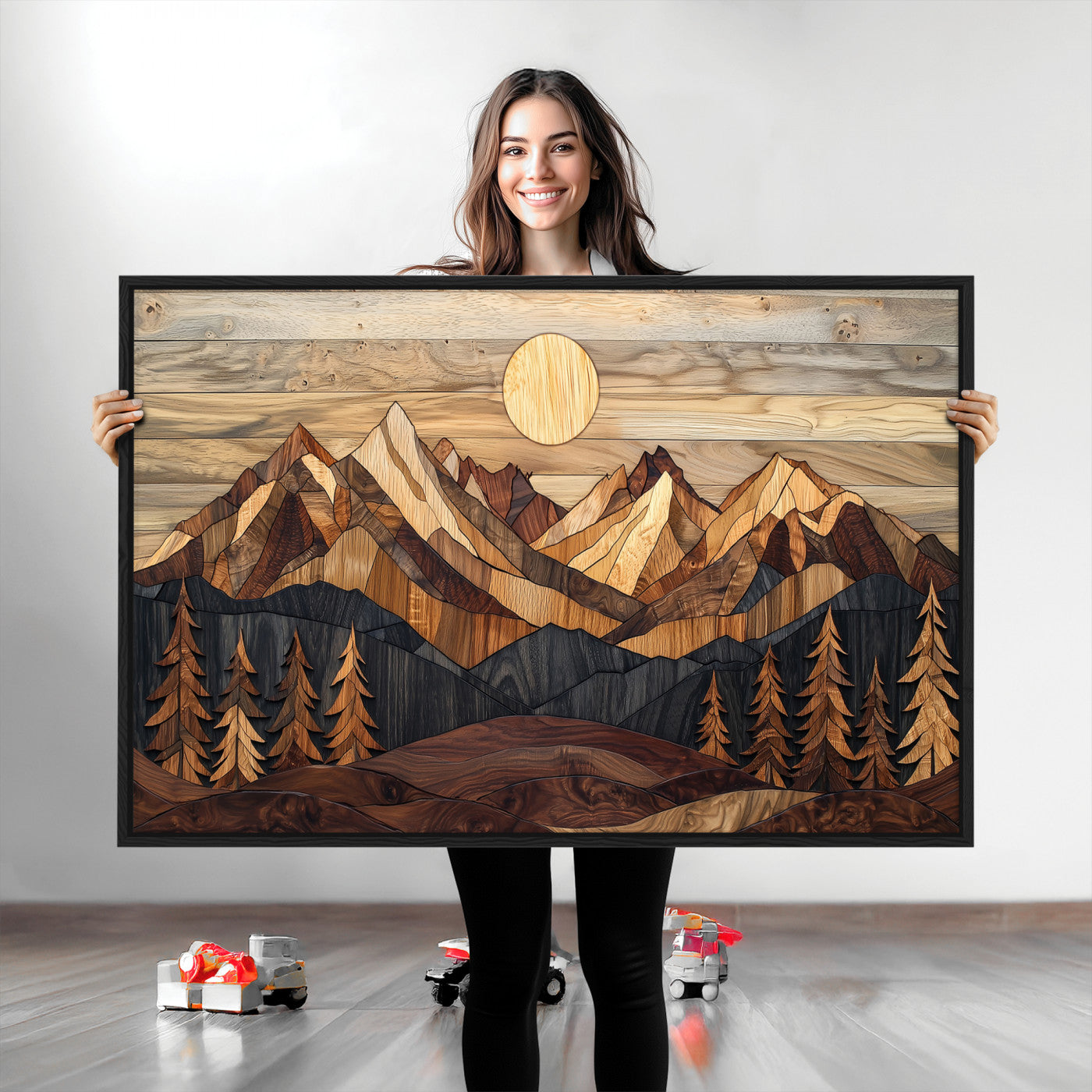 39116082-MGV-CV-36X24-Wood Mountain Landscape Wall Art Canvas Print, Framed Sunset Hills Art Picture Print, Abstract Nature Perfect Boho Decor Artwork