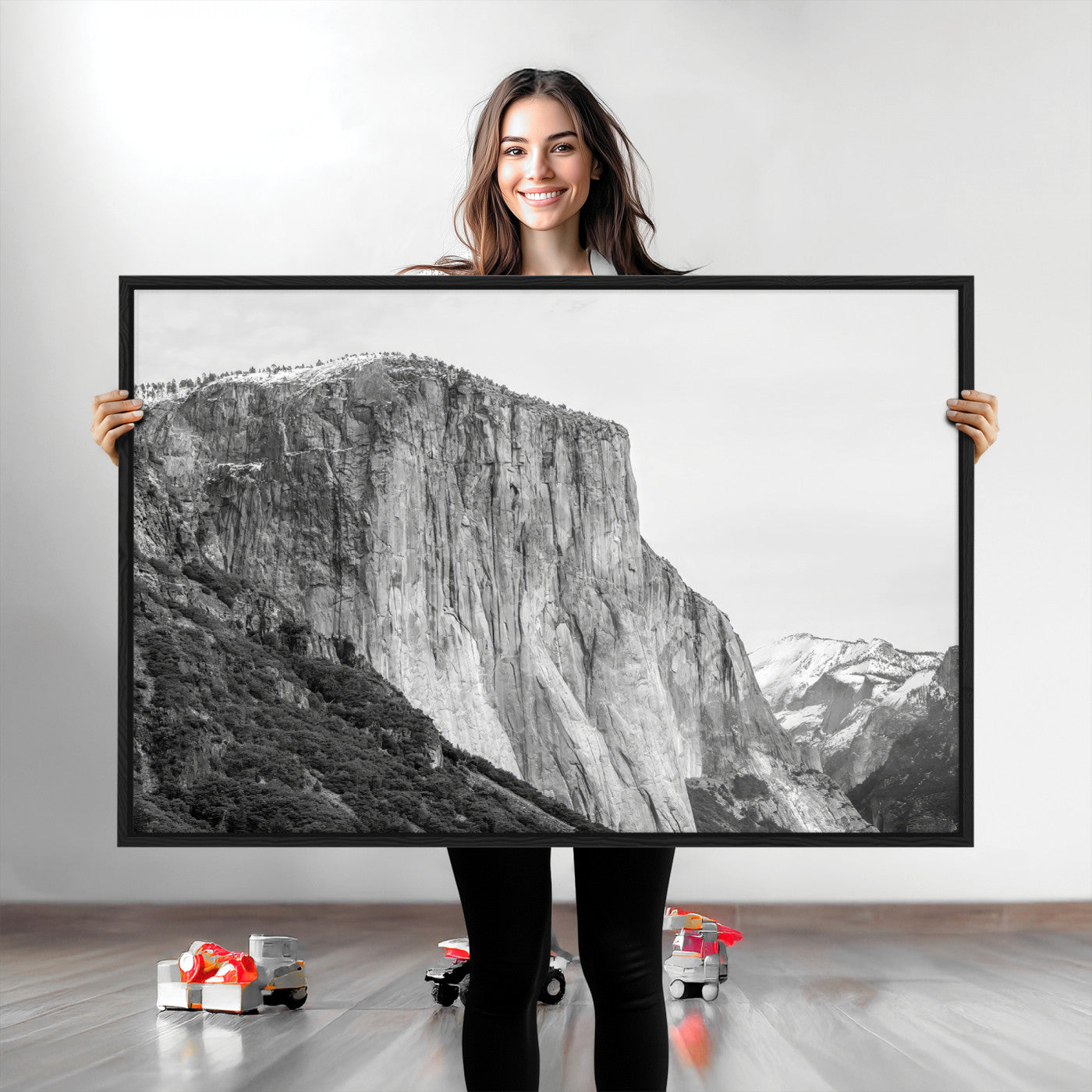 39393420-MGV-CV-36X24-El Capitan Wall Art Canvas Print, Framed Yosemite Cliff Art Picture Print, Monochrome Mountain Perfect Monochrome Sierra Decor