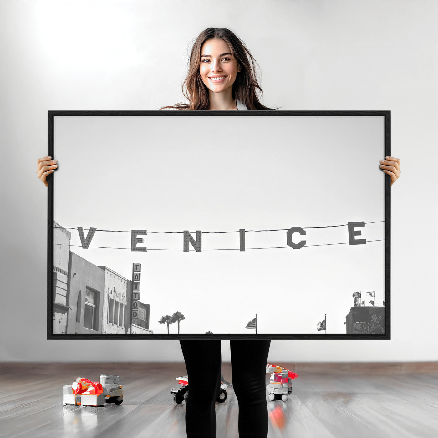 68254589-MGV-CV-36X24-Venice Sign Wall Art Canvas Print, Framed Venice Letters Art Picture Print, Los Angeles Perfect Minimalist Urban Decor Artwork