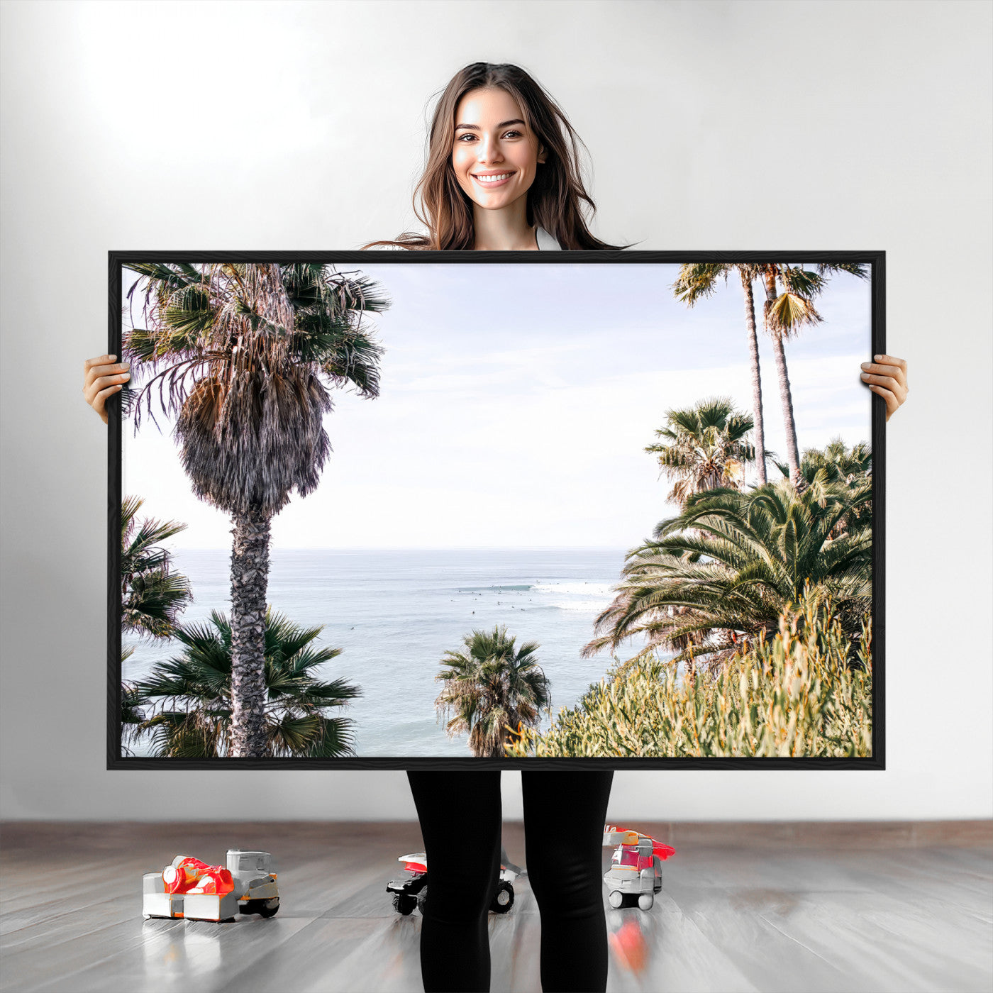 51404565-MGV-CV-36X24-Palm Trees Wall Art Canvas Print, Framed Ocean Breeze Art Picture Print, Coastal View Perfect Tropical Coastal Decor Artwork