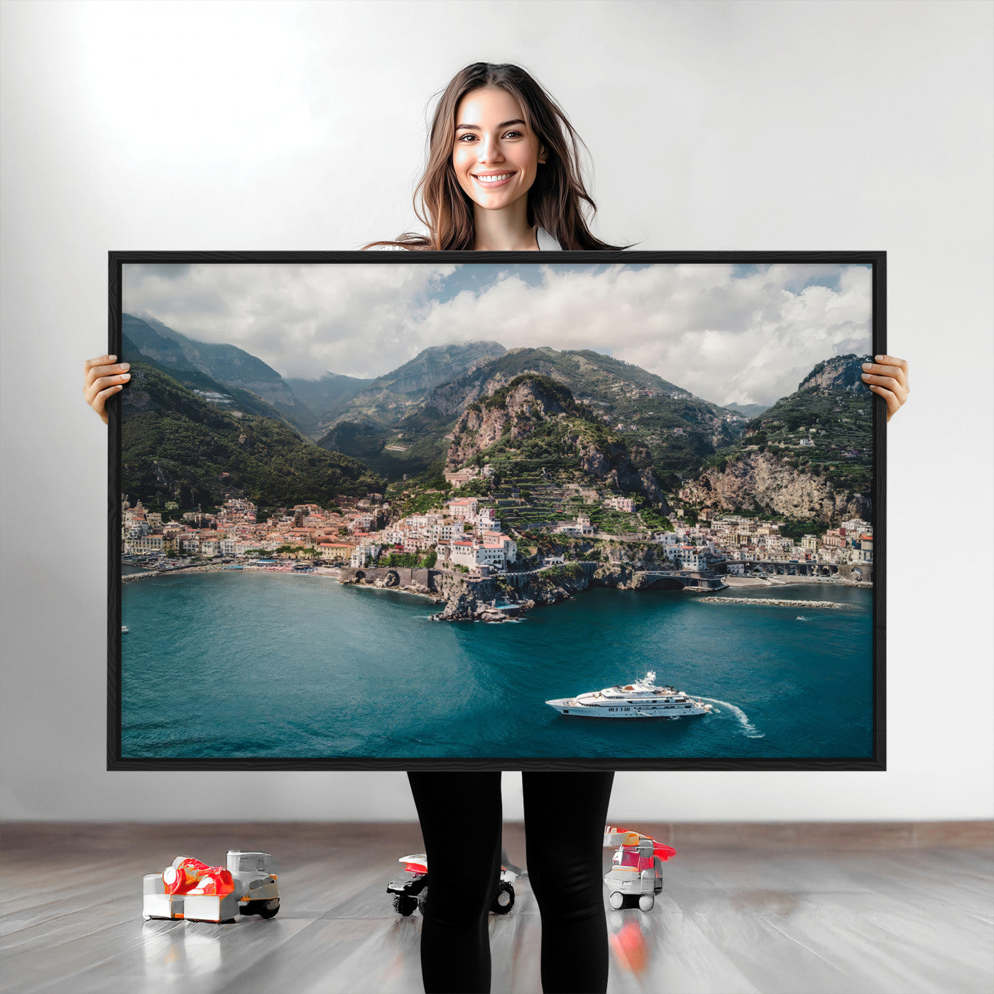 20321590-MGV-CV-36X24-Amalfi Coast Wall Art Canvas Print, Framed Italy Travel Art Picture Print, Mediterranean Landscape Perfect Mediterranean Coastal