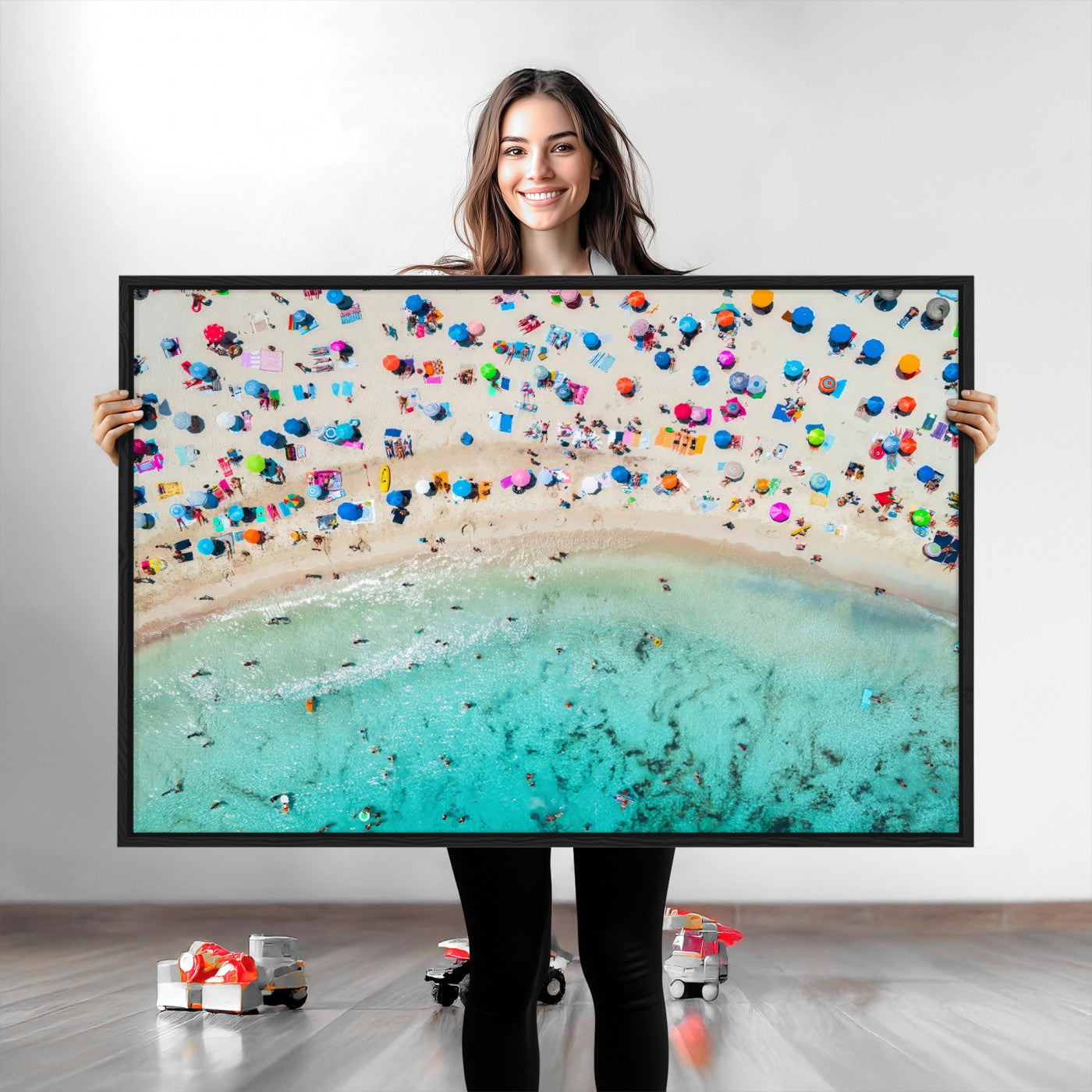 76172085-MGV-CV-36X24-Tropical Shoreline Wall Art Canvas Print, Framed Beach Relaxing Art Picture Print, Aerial Summer Perfect Coastal Vibrant Decor