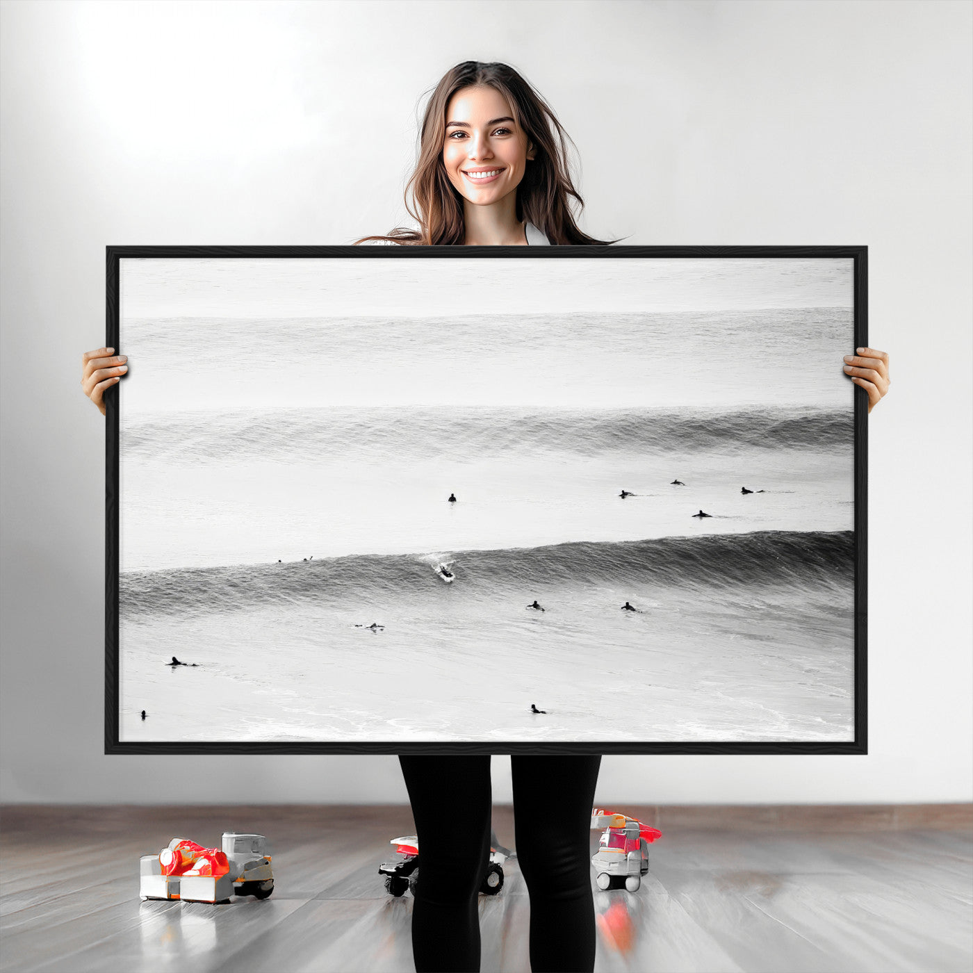 54291445-MGV-CV-36X24-Black White Ocean Wall Art Canvas Print, Framed Coastal Sport Art Picture Print, Ocean Culture Perfect Minimalist Coastal Decor