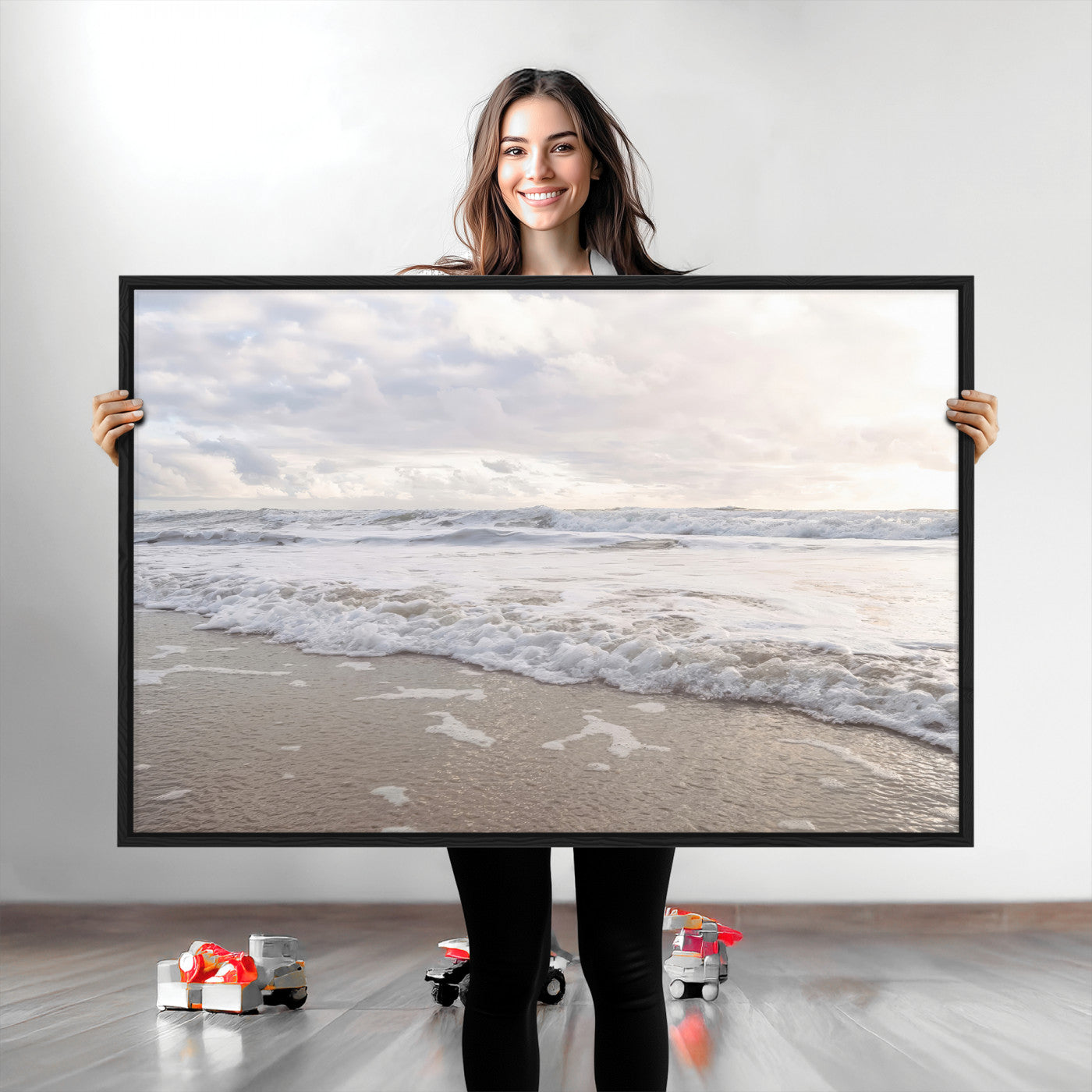70596264-MGV-CV-36X24-Ocean Waves Wall Art Canvas Print, Framed Coastal Shoreline Art Picture Print, Sea Foam Perfect Coastal Minimalist Decor Artwork