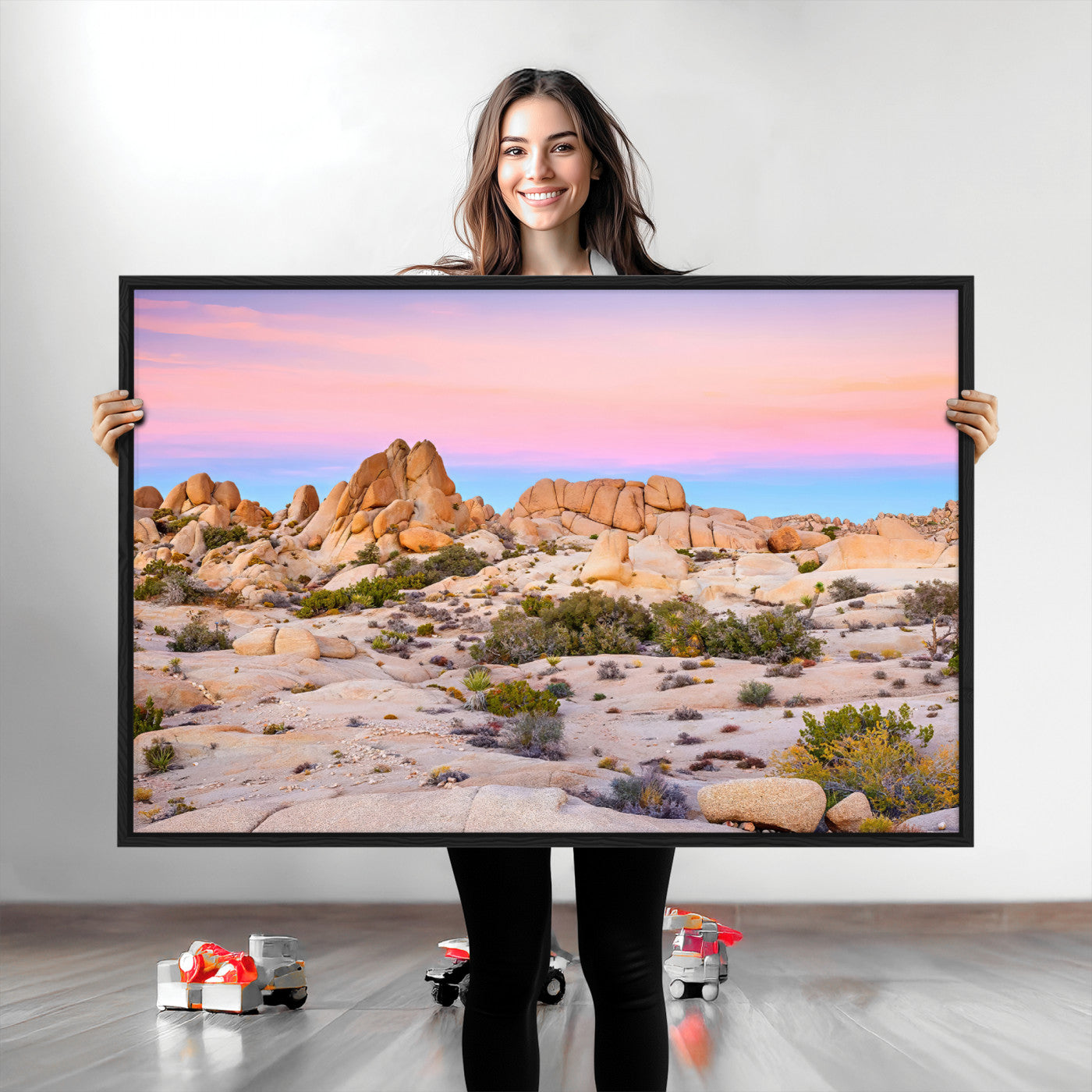 96167137-MGV-CV-36X24-Vibrant Sunset Sky Wall Art Canvas Print, Framed Joshua Tree Art Picture Print, Rugged Terrain Perfect Southwestern Boho Decor