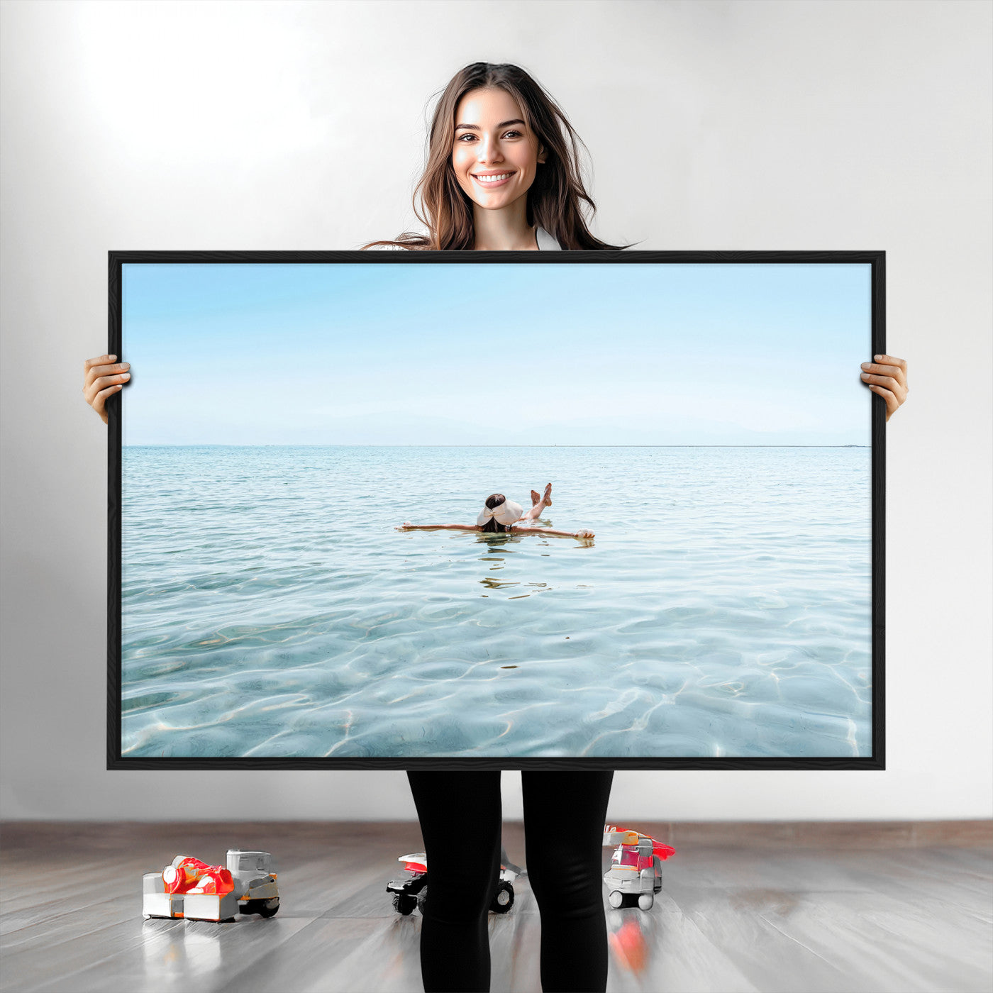 32624554-MGV-CV-36X24-Swimming Relaxation Wall Art Canvas Print, Framed Peaceful Water Art Picture Print, Clear Sea Perfect Minimalist Aquatic Decor