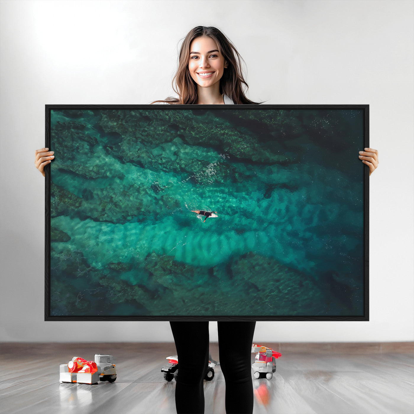 93287752-MGV-CV-36X24-Ocean Surf Wall Art Canvas Print, Framed Blue Waters Art Picture Print, Vibrant Seascape Perfect Coastal Adventure Decor Artwork