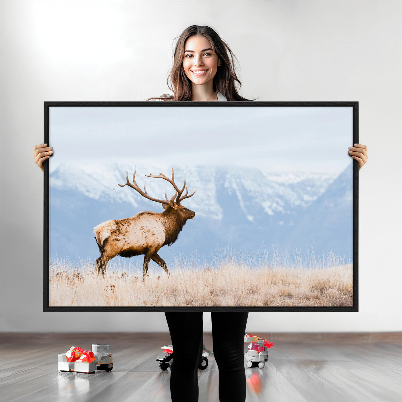 96024025-MGV-CV-36X24-Elk Photography Wall Art Canvas Print, Framed Mountain Wildlife Art Picture Print, Rustic Lodge Decor Perfect Rustic Lodge Decor