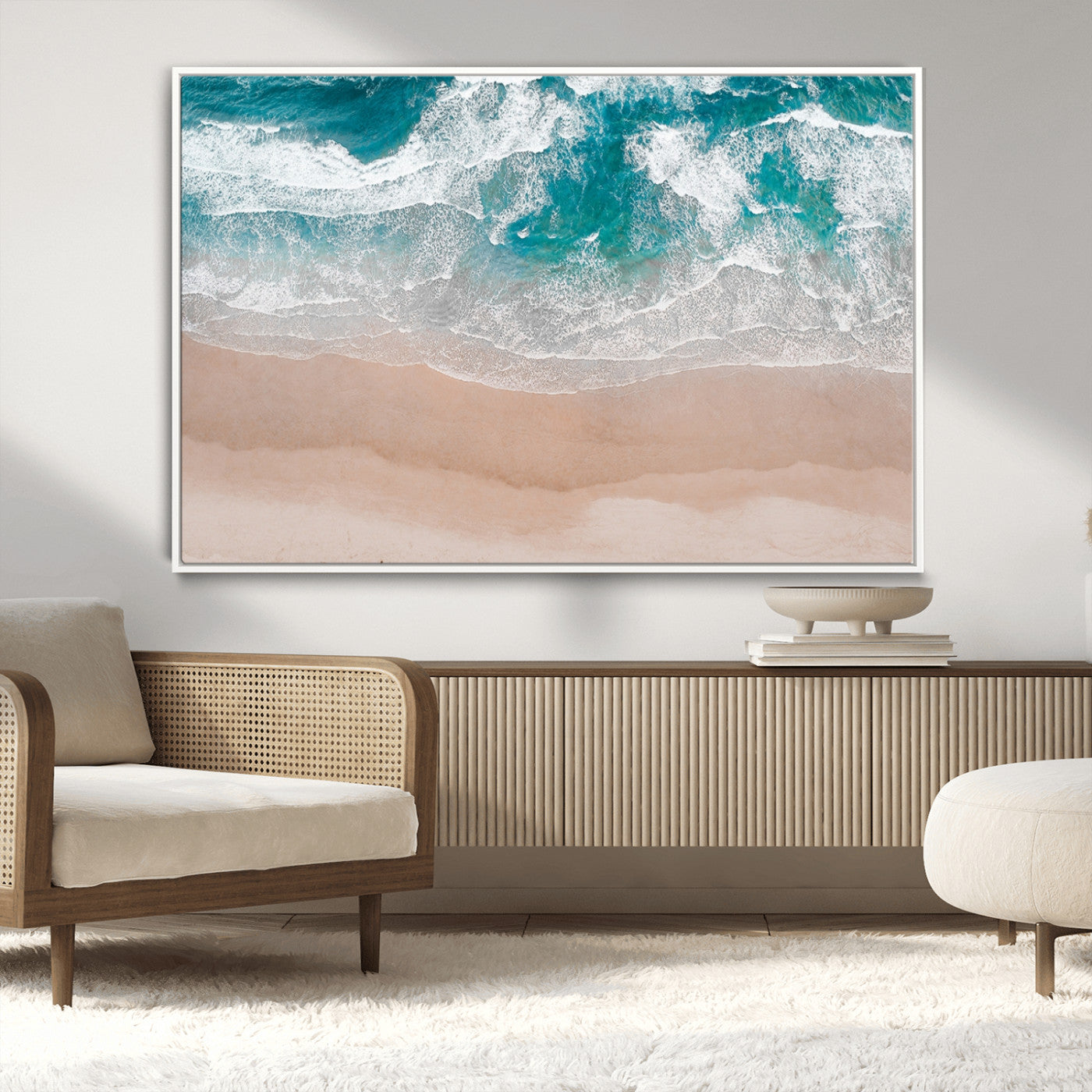 39236-MGV-CV-36X24-Ocean Beach Wall Art – Aerial View of Waves and Sand Canvas Print, Coastal Home Decor for Living Room, Bedroom, Office or Beach